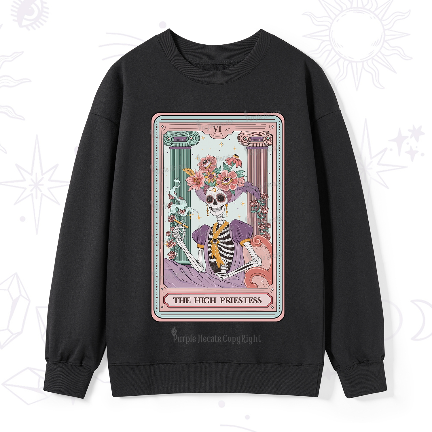 Purplehecate The High Priestess Skeleton Tarot Sweatshirt