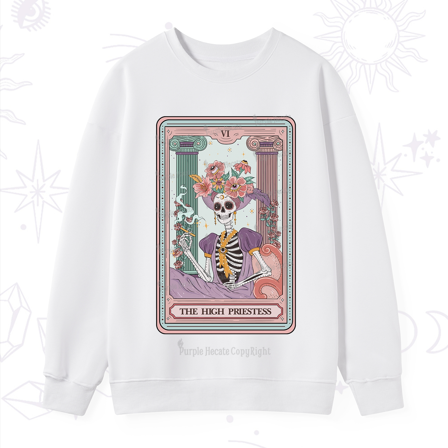 Purplehecate The High Priestess Skeleton Tarot Sweatshirt