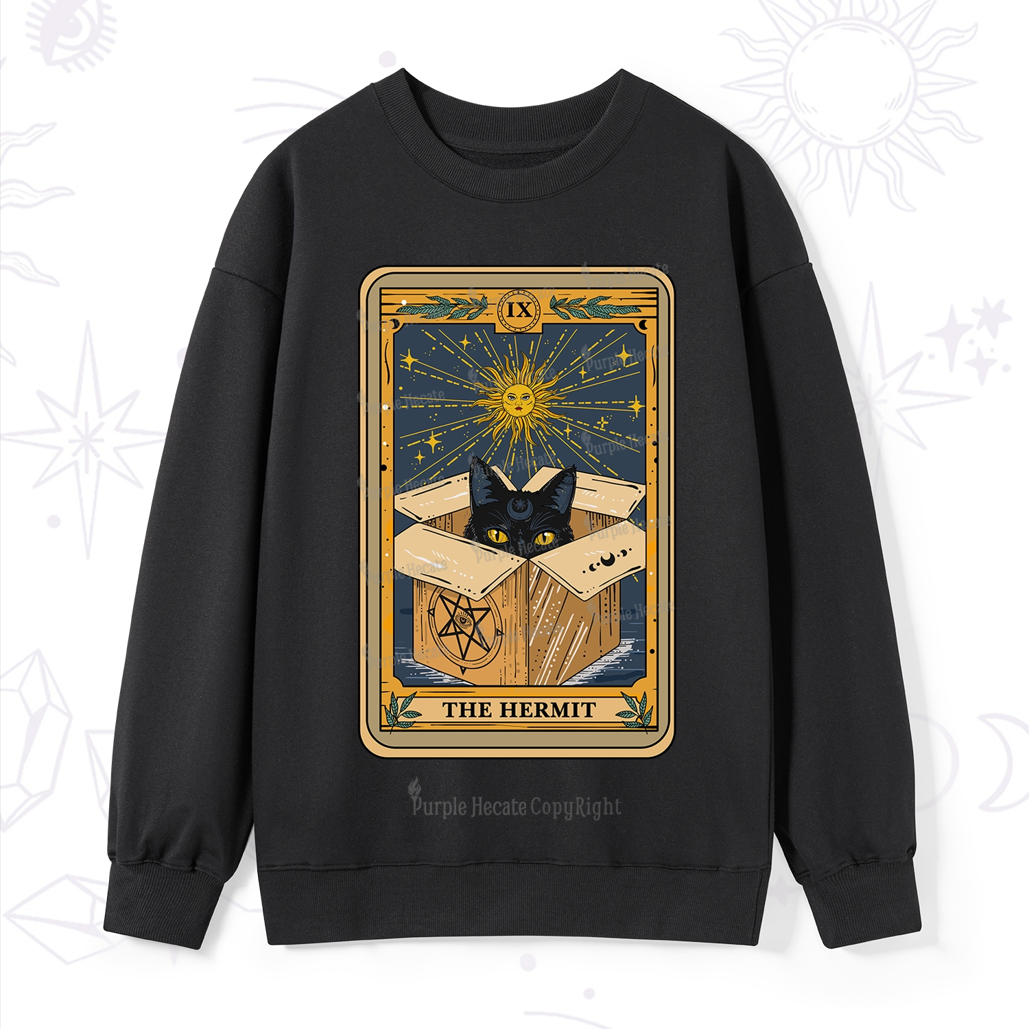 Purplehecate The Hermit Cat Tarot Card Sweatshirt