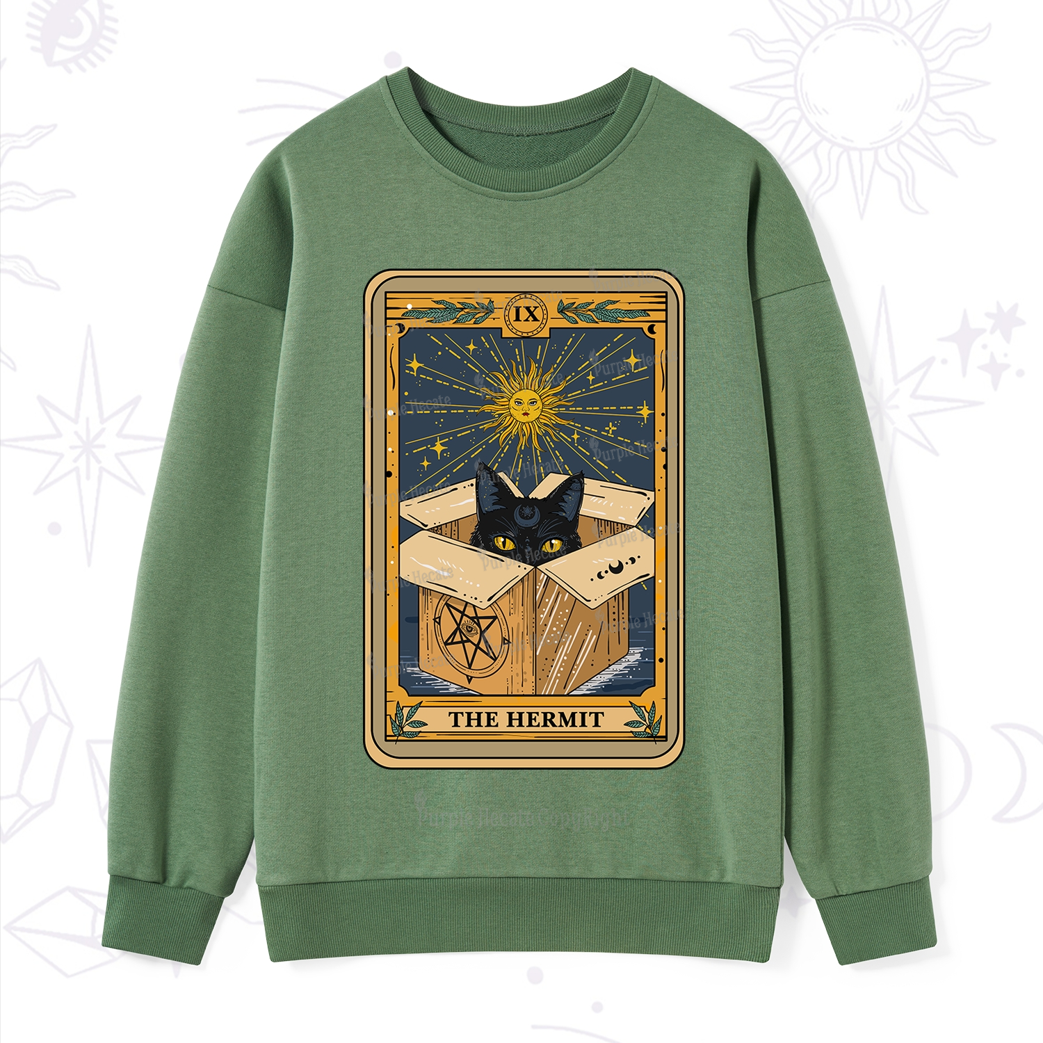 Purplehecate The Hermit Cat Tarot Card Sweatshirt