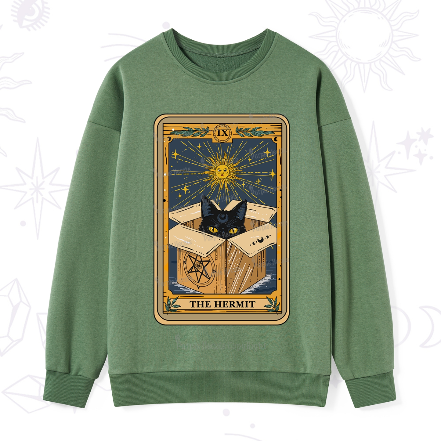 Purplehecate The Hermit Cat Tarot Card Sweatshirt
