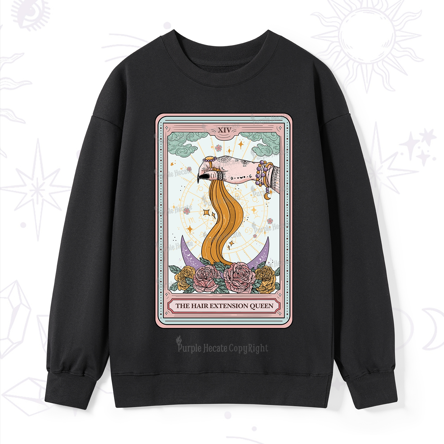 Purplehecate The Hair Extension Queen Tarot Card Sweatshirt