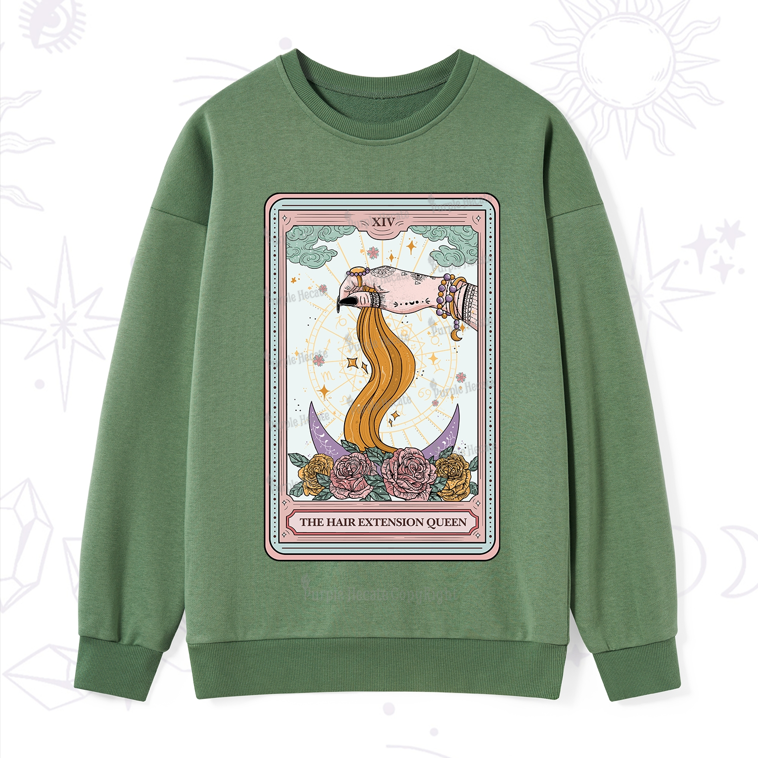 Purplehecate The Hair Extension Queen Tarot Card Sweatshirt