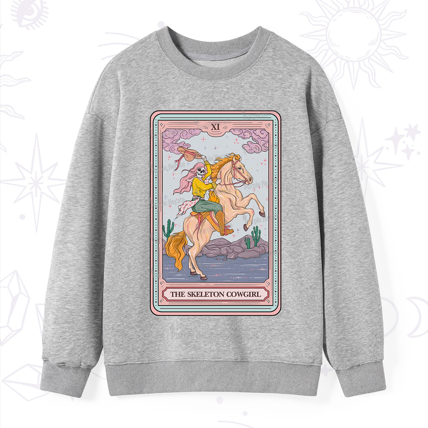 Purplehecate The Skeleton Cowgirl Tarot Card Sweatshirt