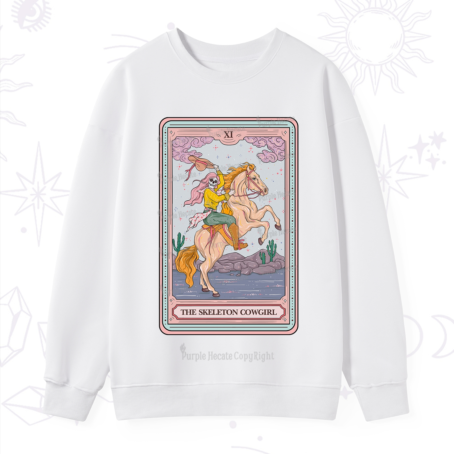 Purplehecate The Skeleton Cowgirl Tarot Card Sweatshirt