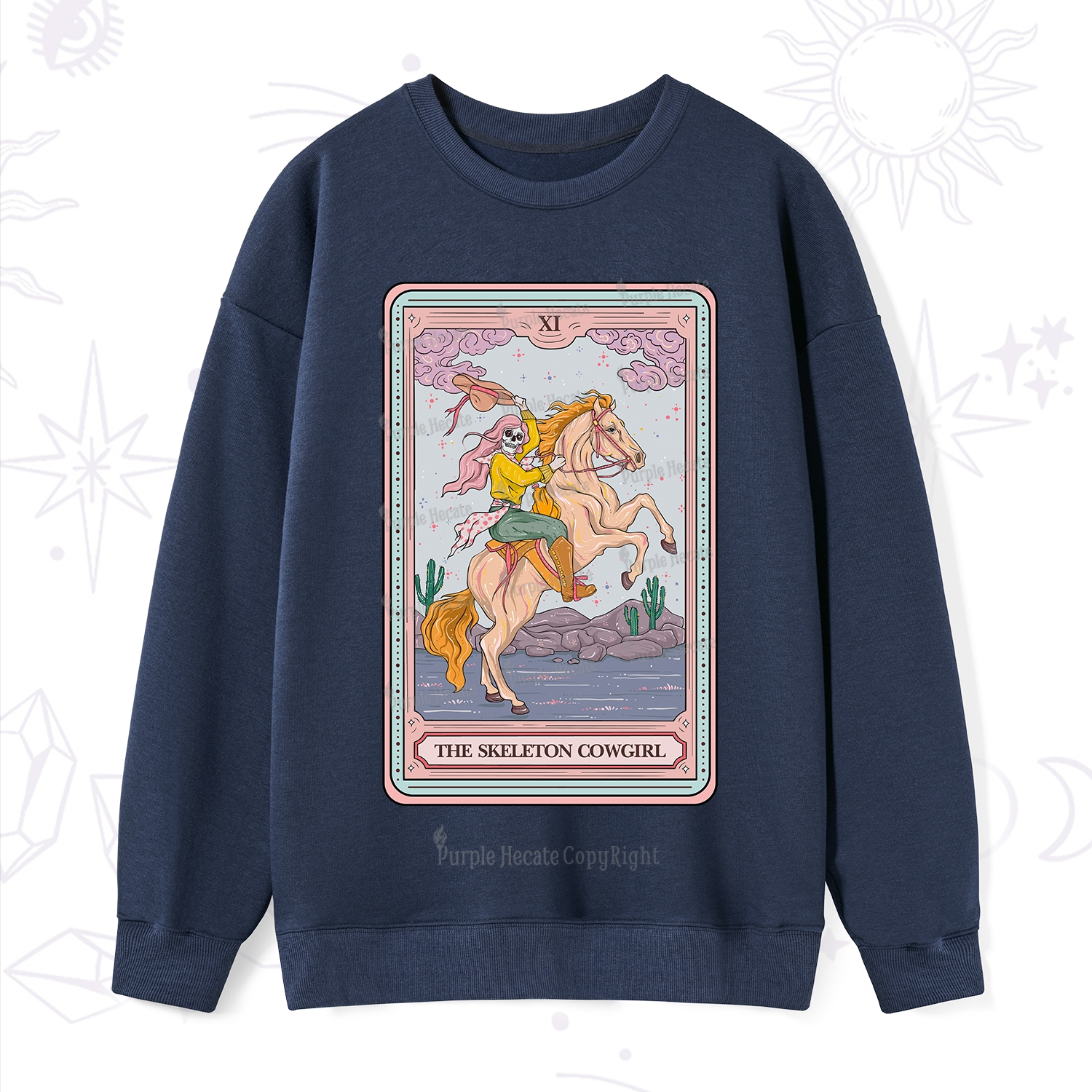 Purplehecate The Skeleton Cowgirl Tarot Card Sweatshirt