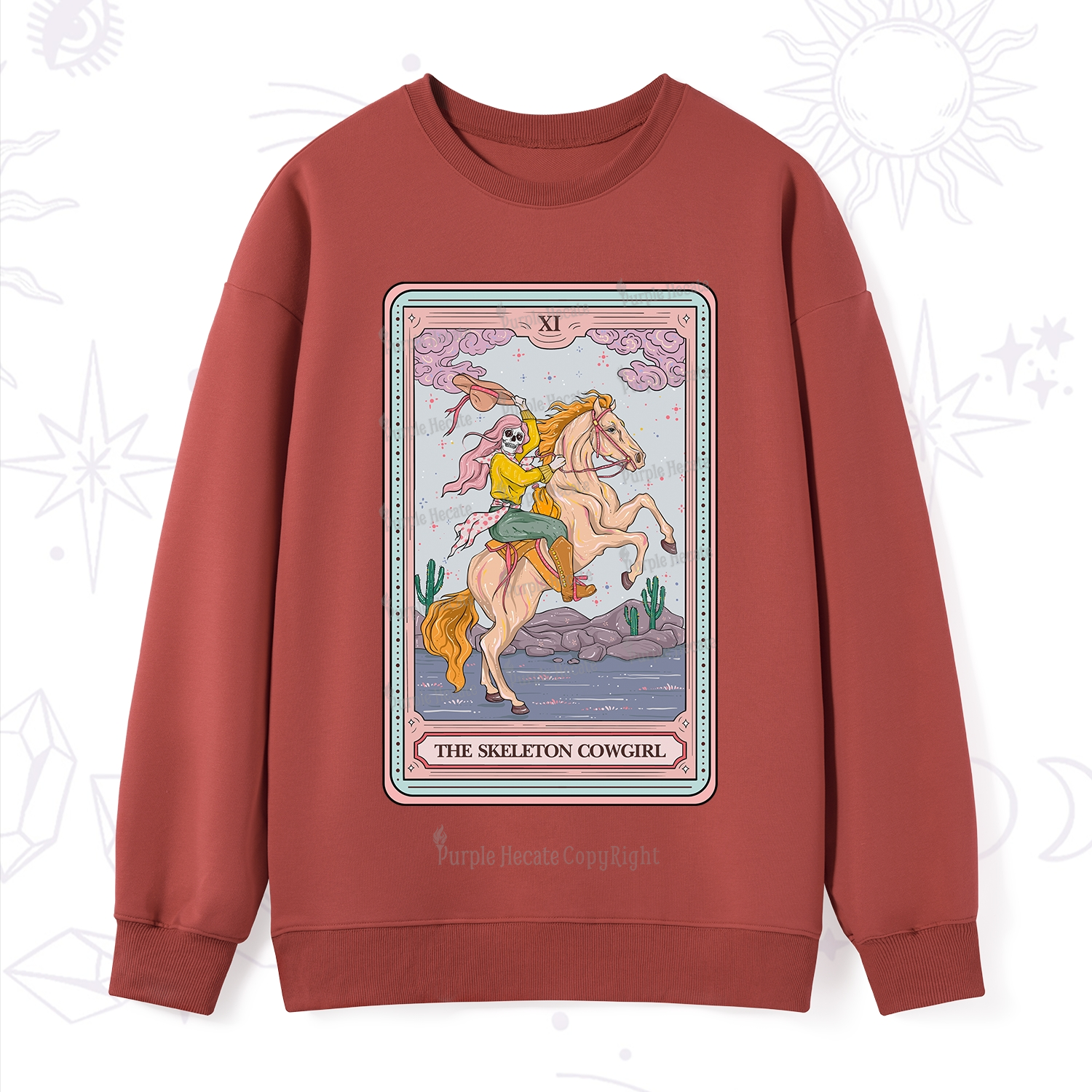 Purplehecate The Skeleton Cowgirl Tarot Card Sweatshirt