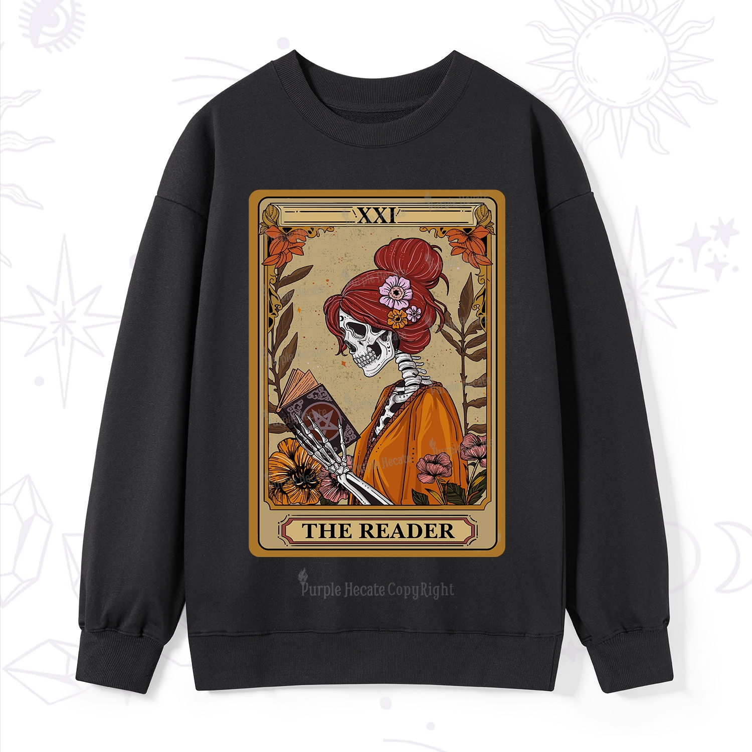 Purplehecate The Reader Tarot Card Skeleton Sweatshirt