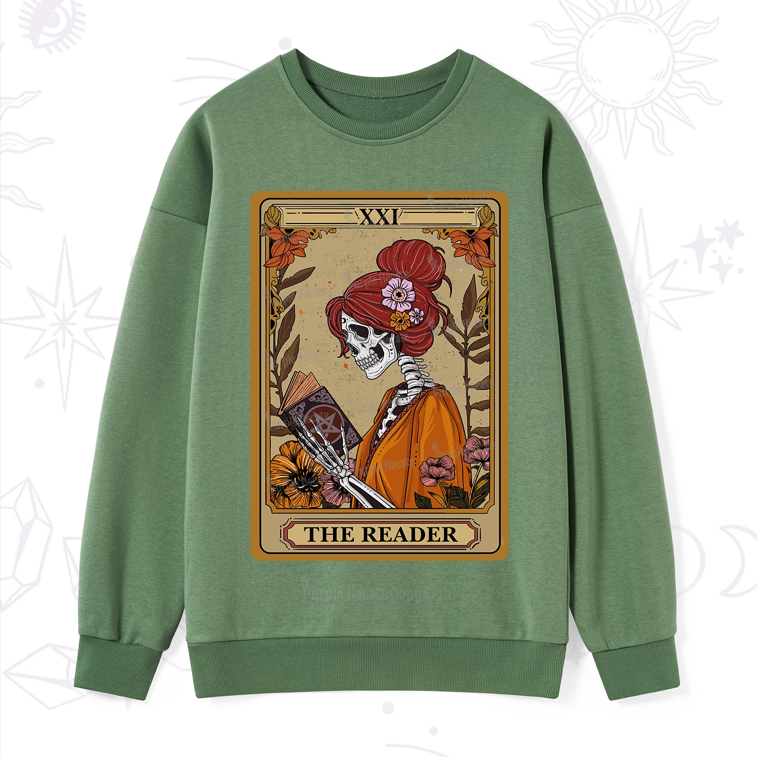 Purplehecate The Reader Tarot Card Skeleton Sweatshirt