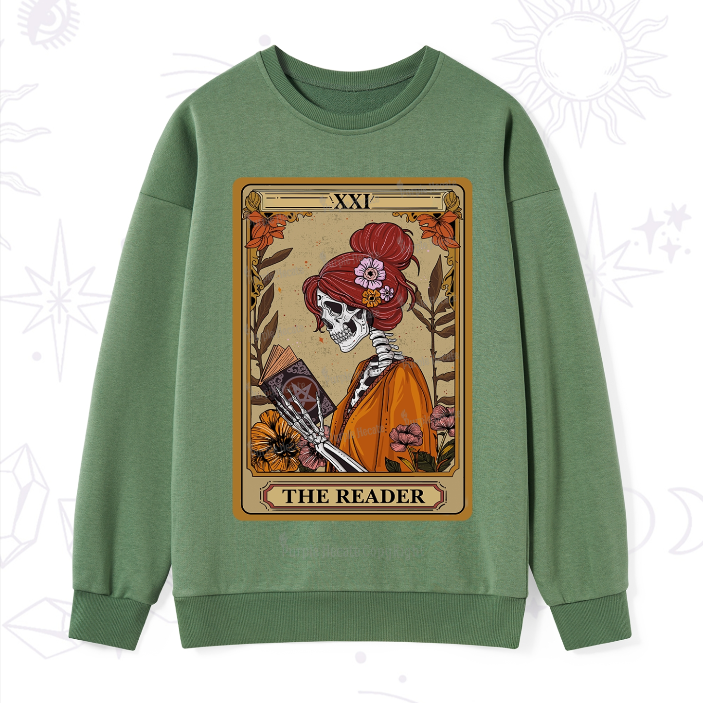 Purplehecate The Reader Tarot Card Skeleton Sweatshirt