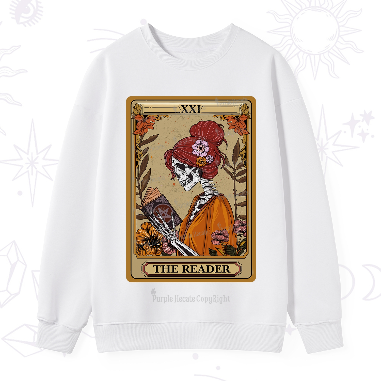 Purplehecate The Reader Tarot Card Skeleton Sweatshirt