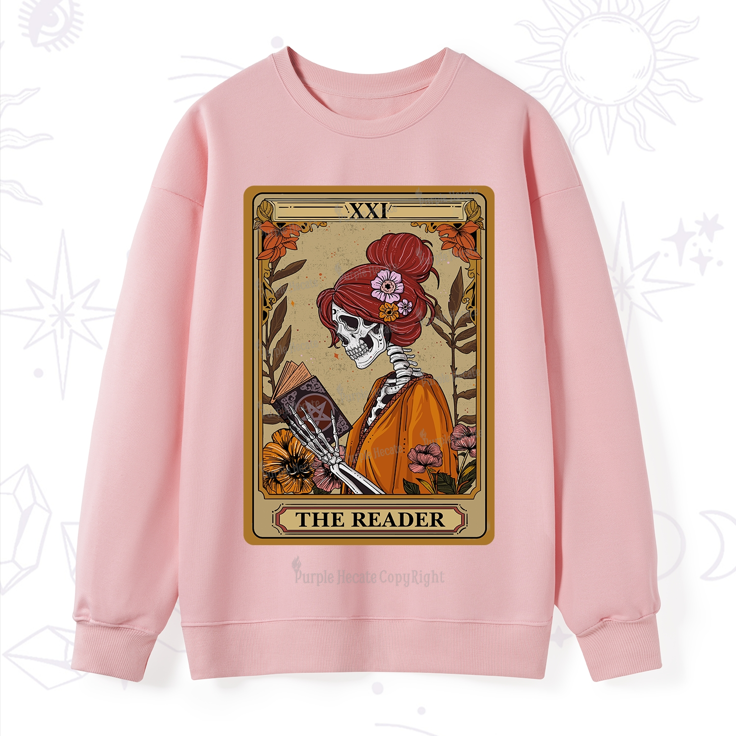 Purplehecate The Reader Tarot Card Skeleton Sweatshirt