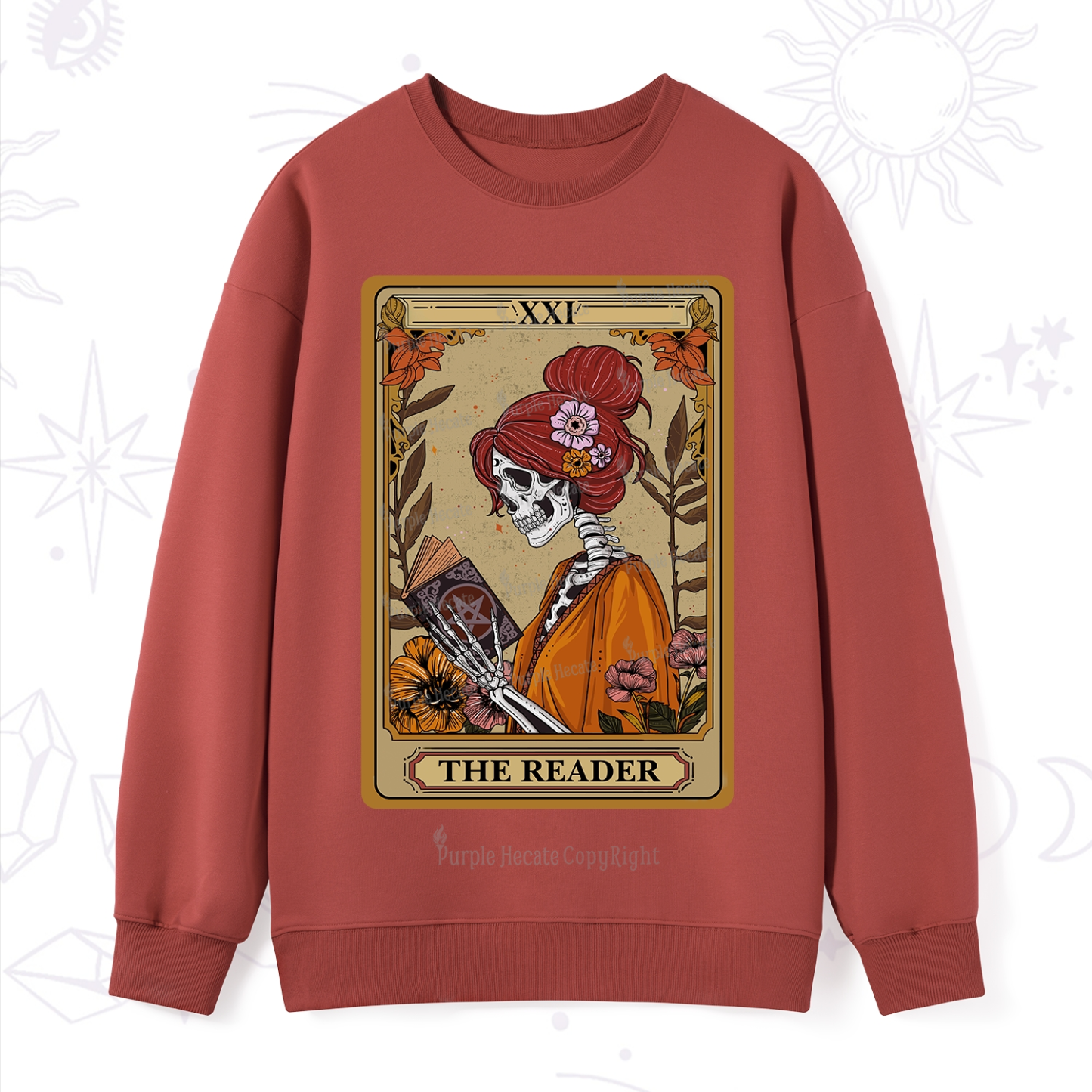 Purplehecate The Reader Tarot Card Skeleton Sweatshirt