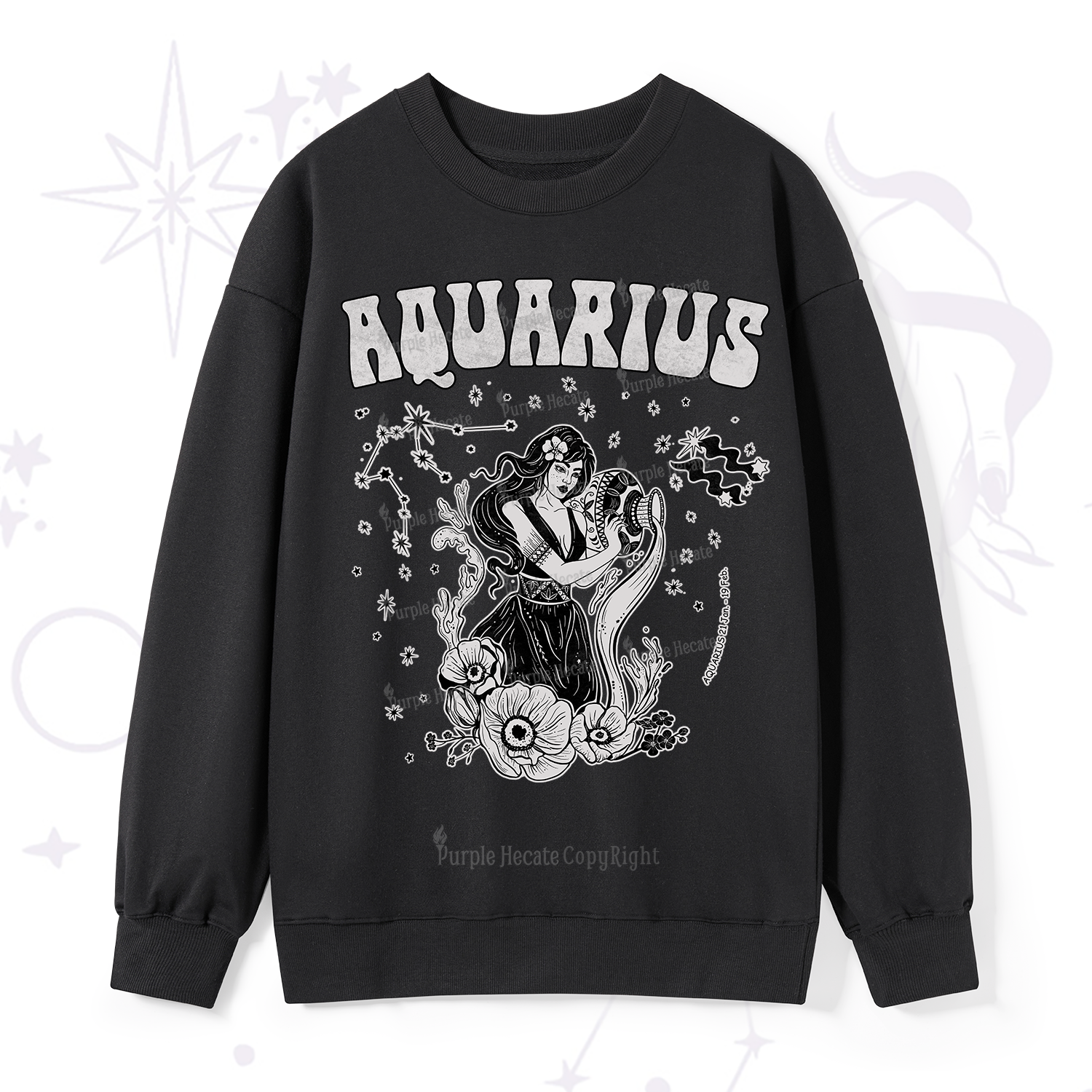 Purplehecate Aquarius Zodiac Glyphs Sweatshirt