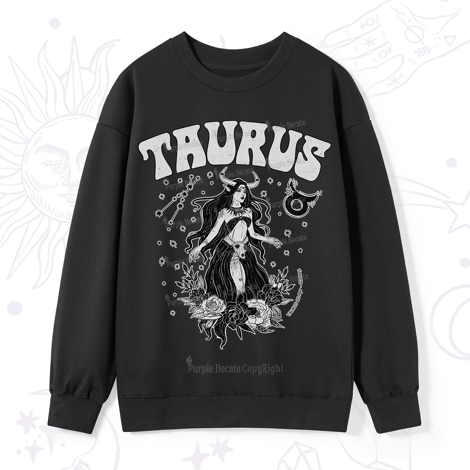 Purplehecate Taurus Zodiac Glyphs Sweatshirt
