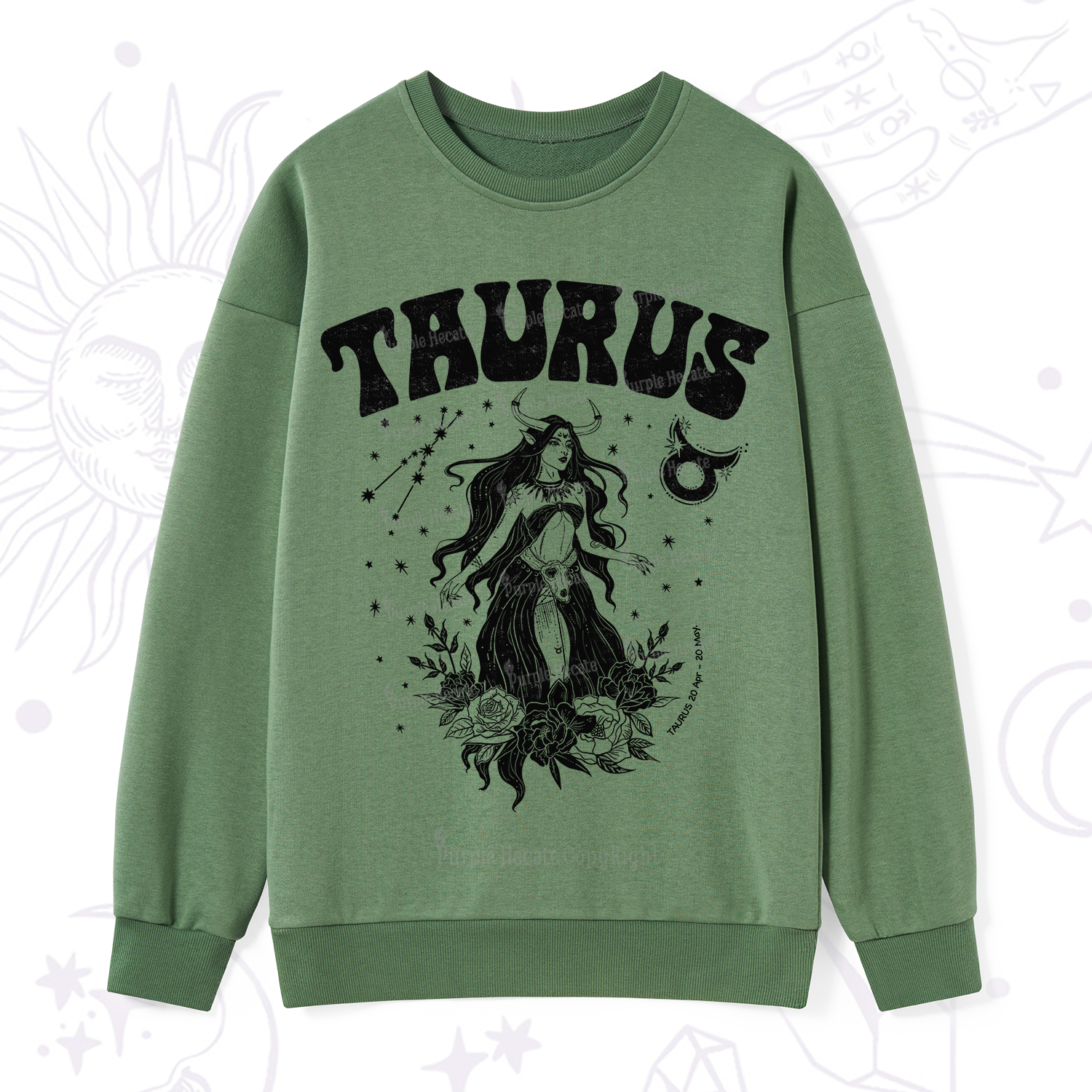 Purplehecate Taurus Zodiac Glyphs Sweatshirt