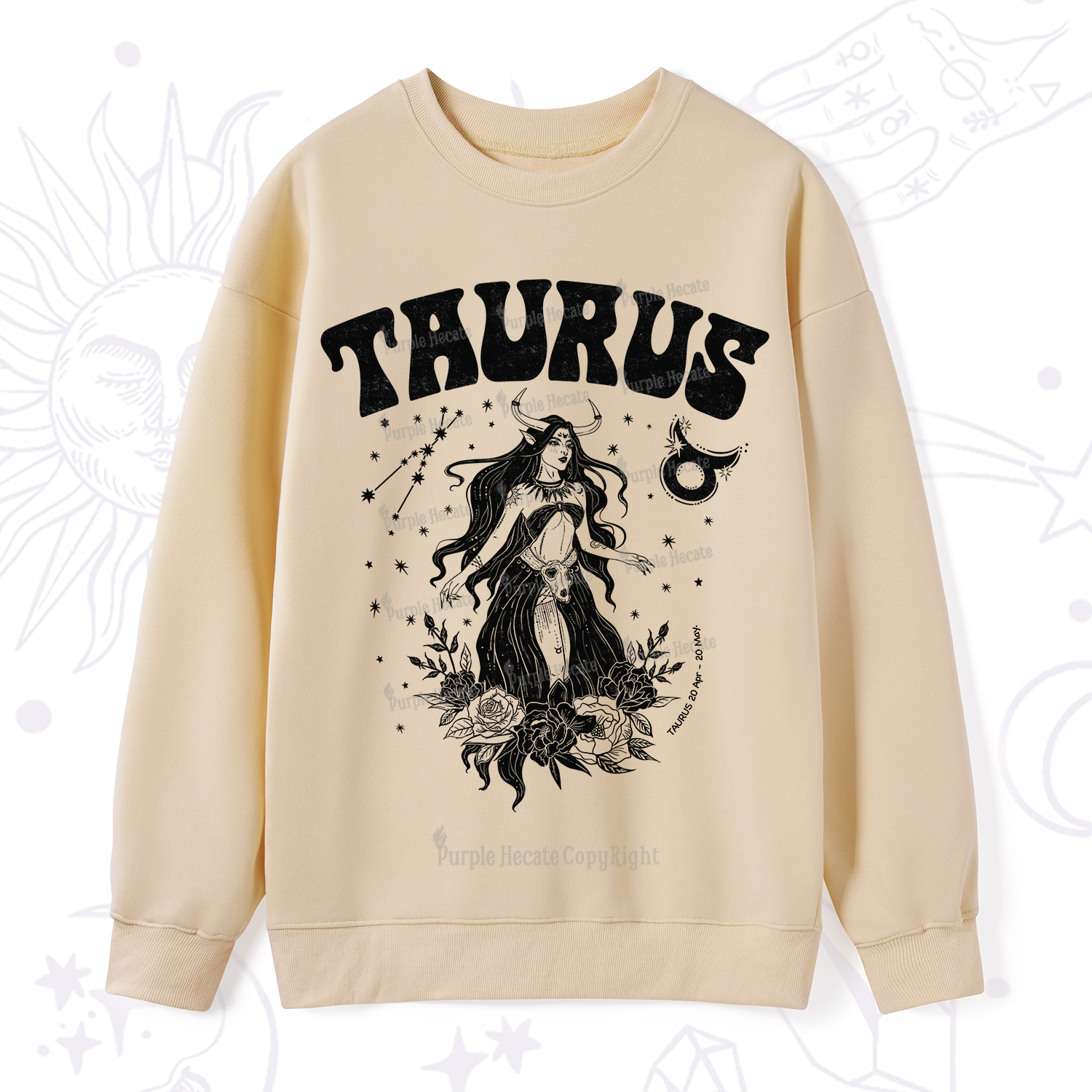 Purplehecate Taurus Zodiac Glyphs Sweatshirt