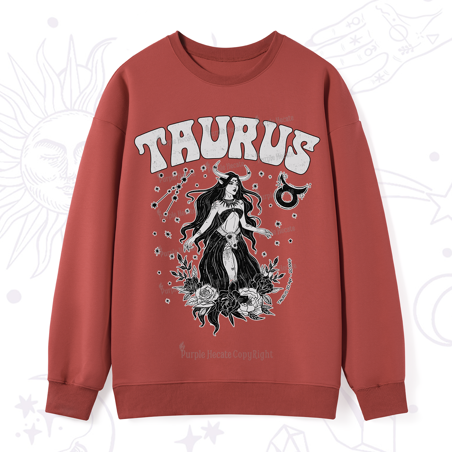 Purplehecate Taurus Zodiac Glyphs Sweatshirt