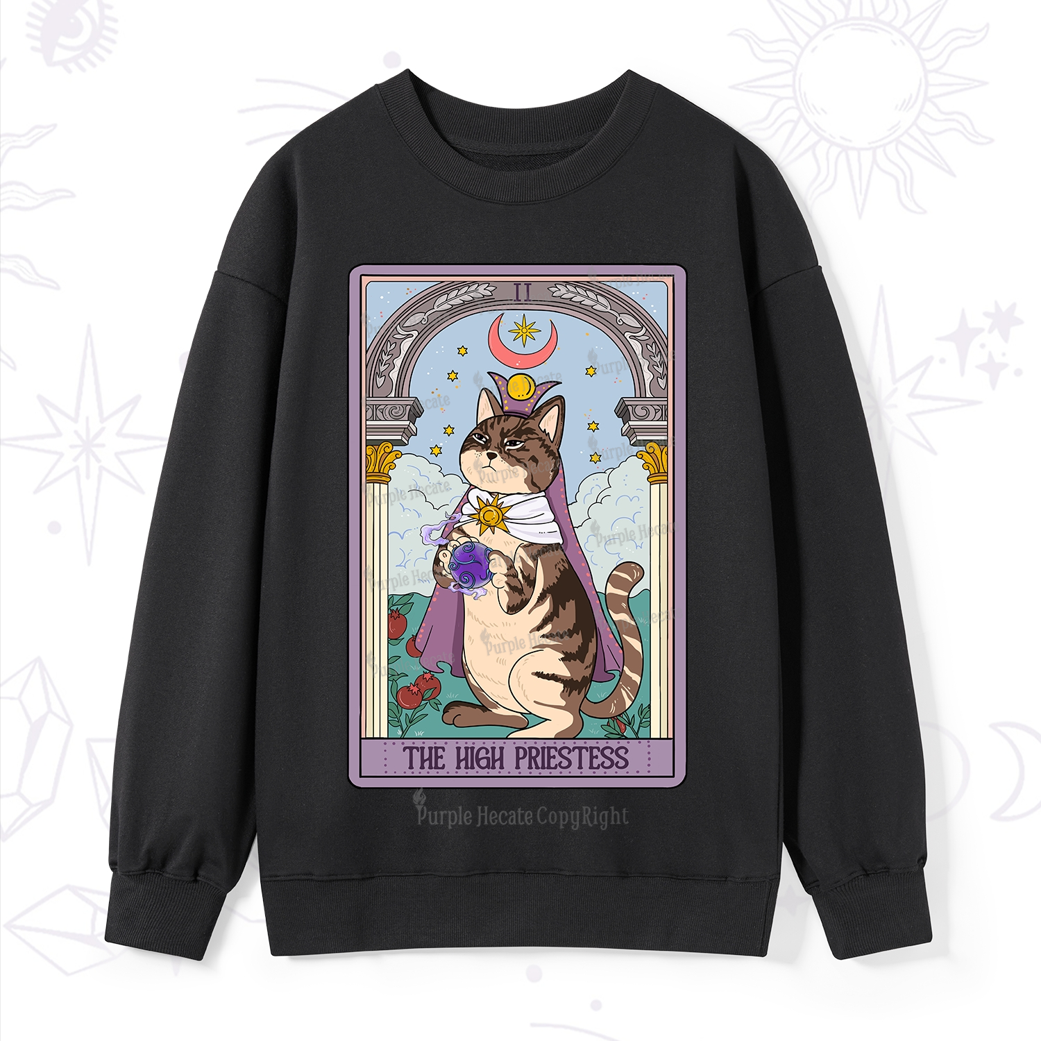 Purplehecate The High Priestess Cat Tarot Sweatshirt