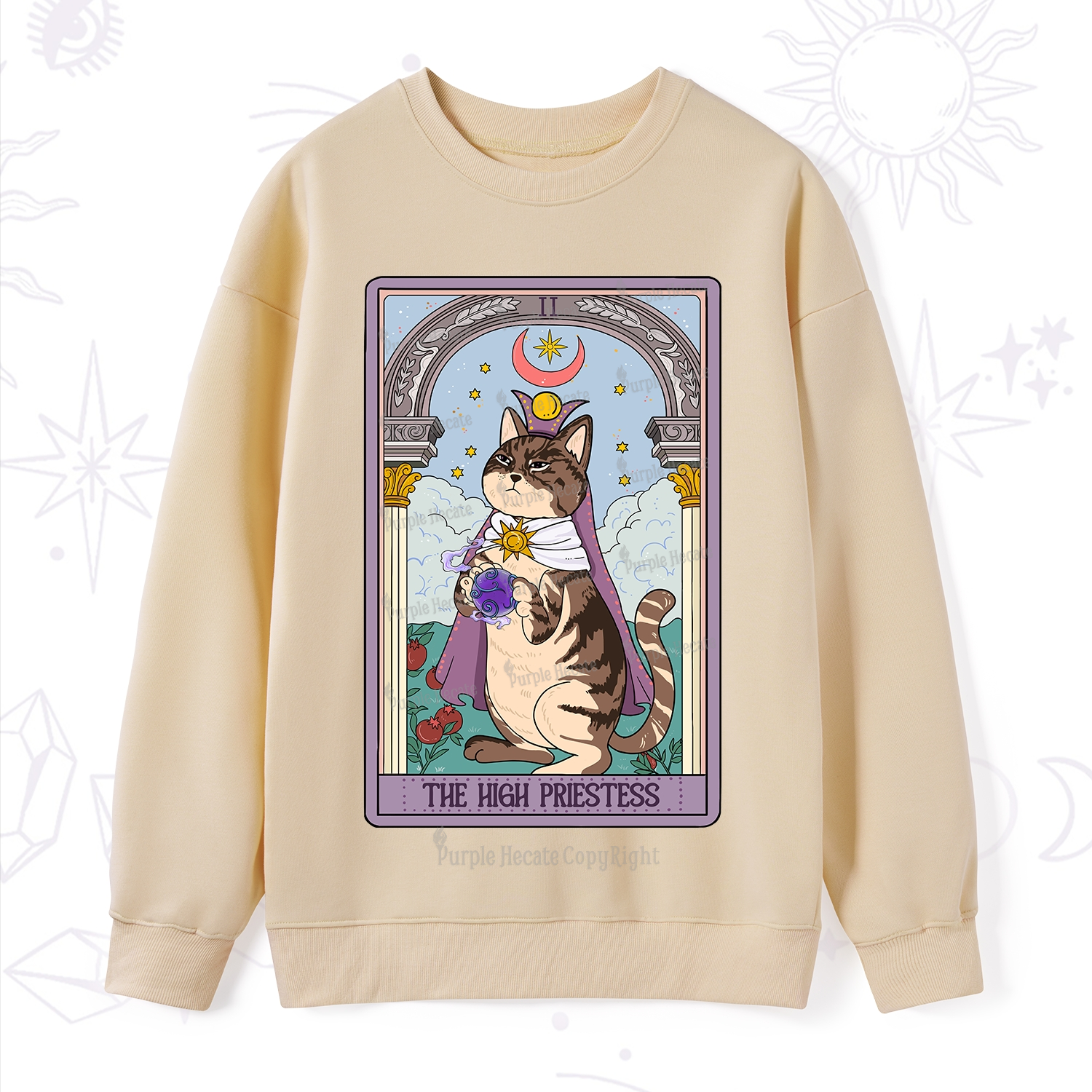 Purplehecate The High Priestess Cat Tarot Sweatshirt