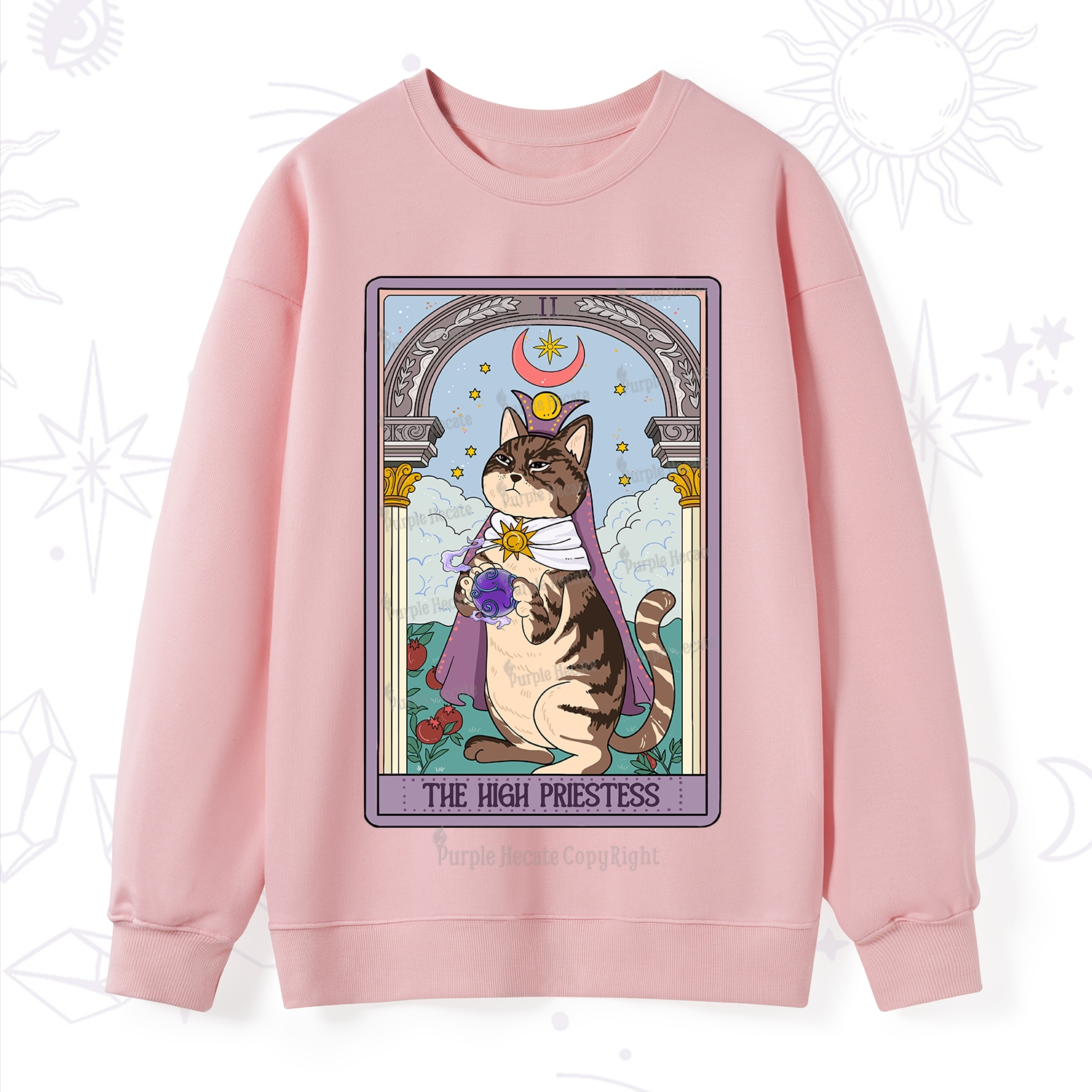 Purplehecate The High Priestess Cat Tarot Sweatshirt
