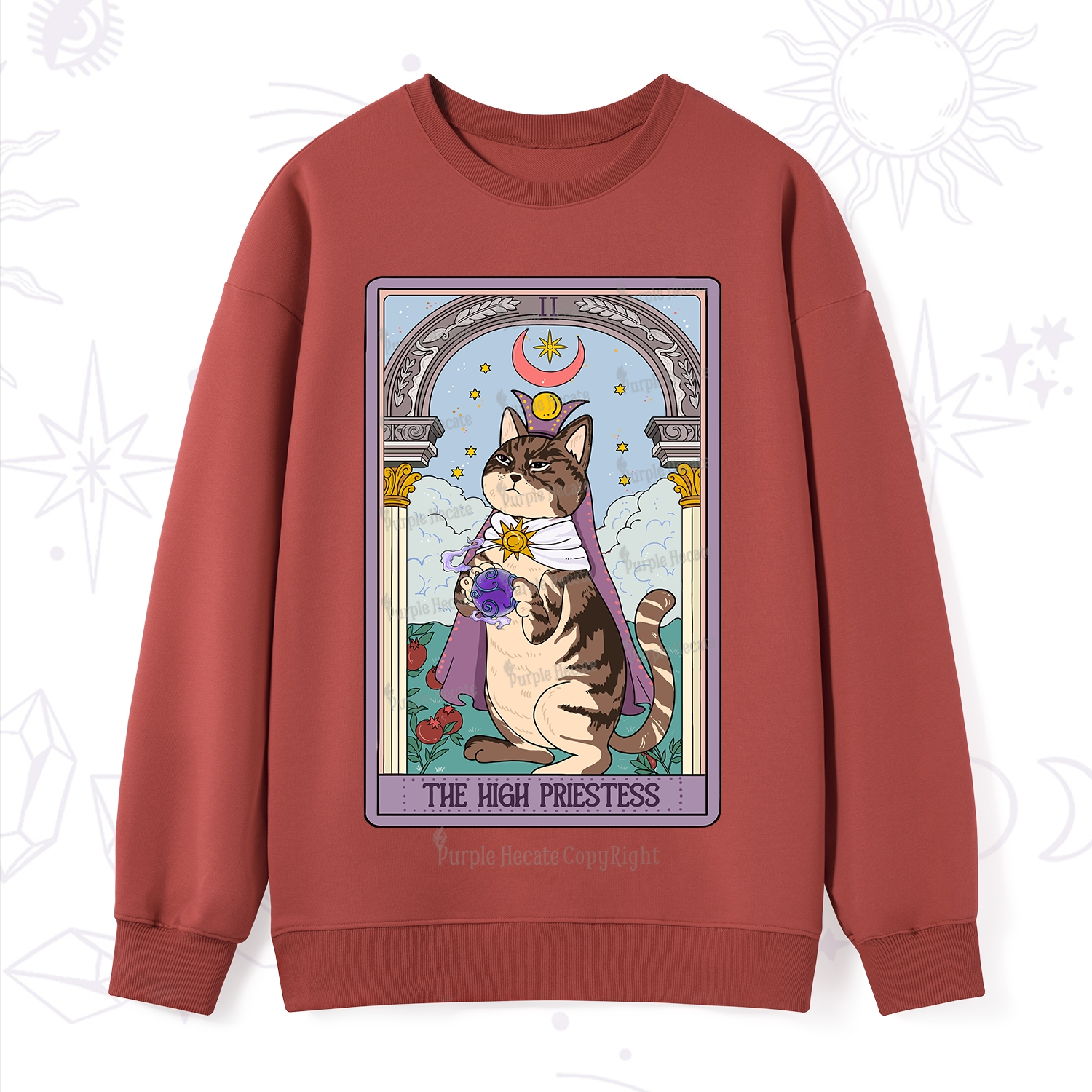 Purplehecate The High Priestess Cat Tarot Sweatshirt
