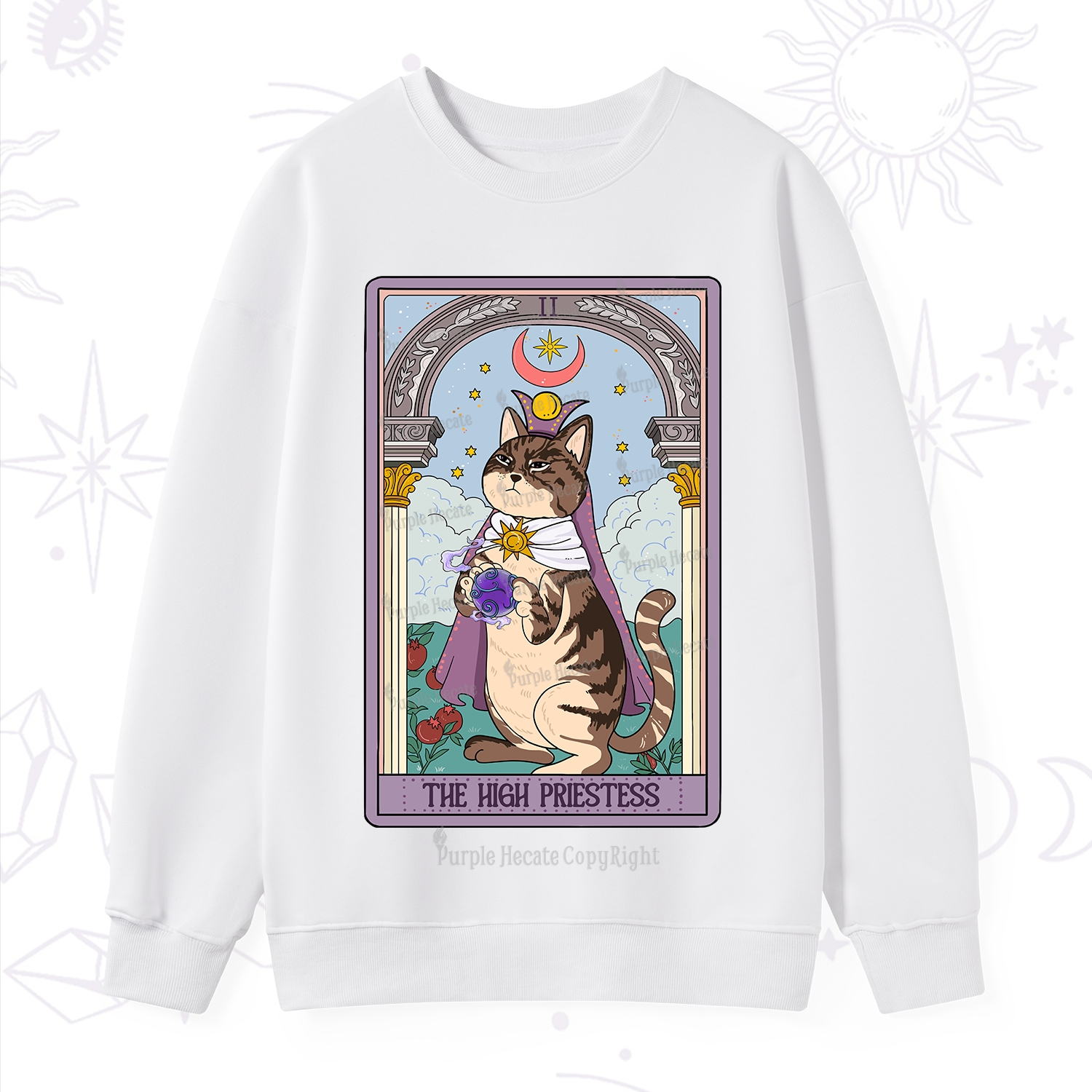 Purplehecate The High Priestess Cat Tarot Sweatshirt