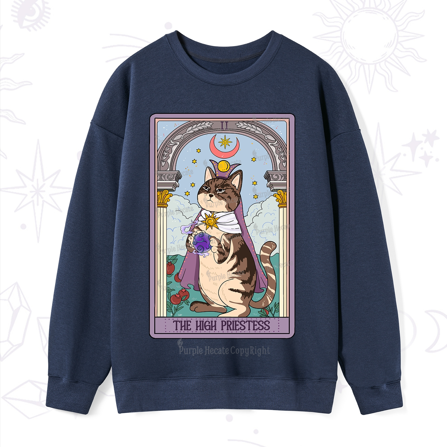 Purplehecate The High Priestess Cat Tarot Sweatshirt