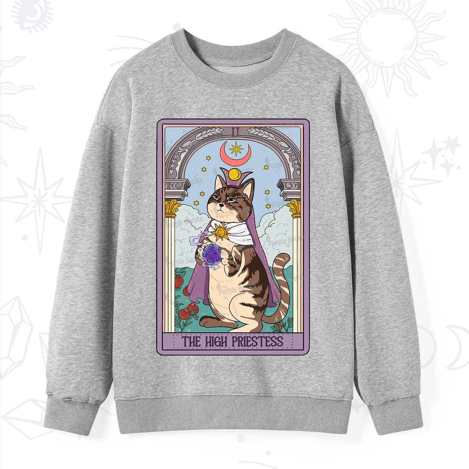 Purplehecate The High Priestess Cat Tarot Sweatshirt