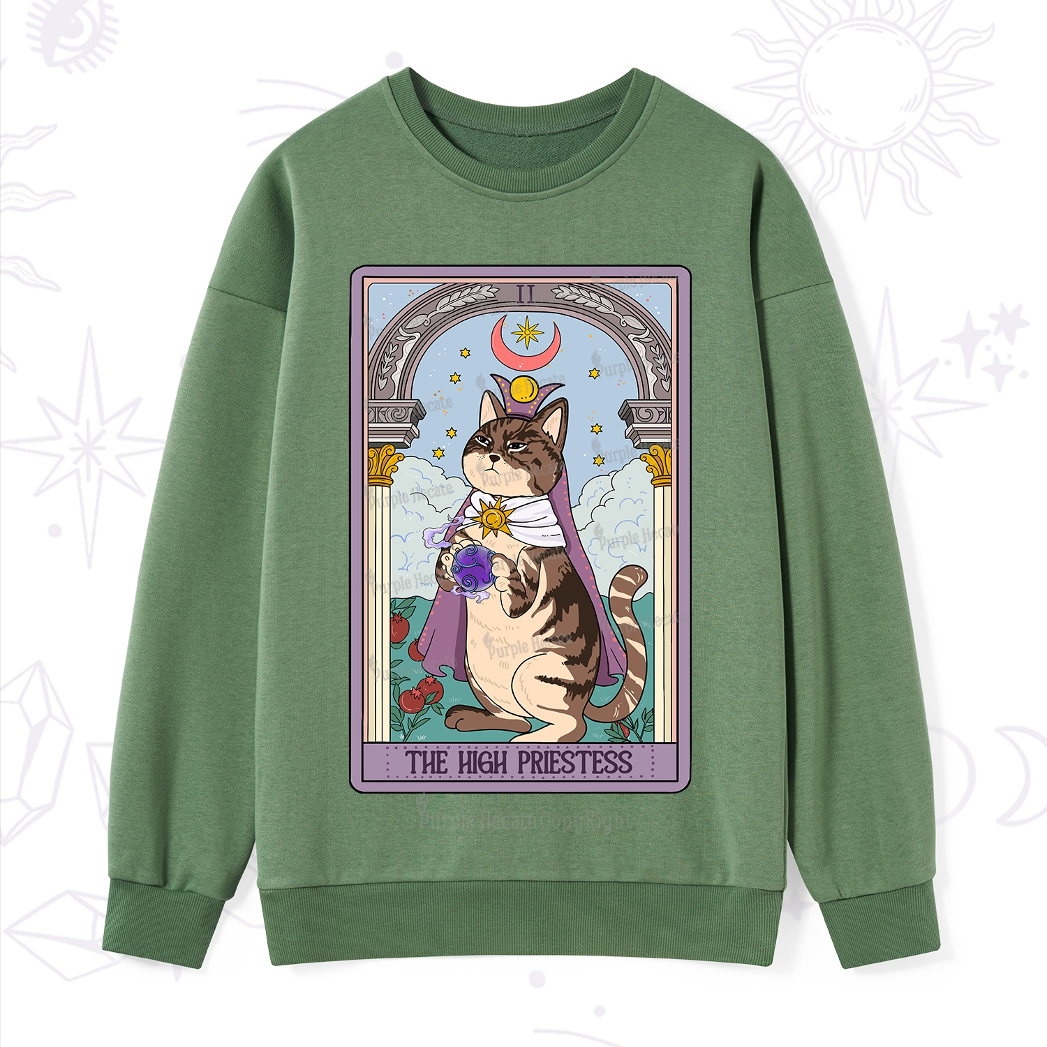 Purplehecate The High Priestess Cat Tarot Sweatshirt
