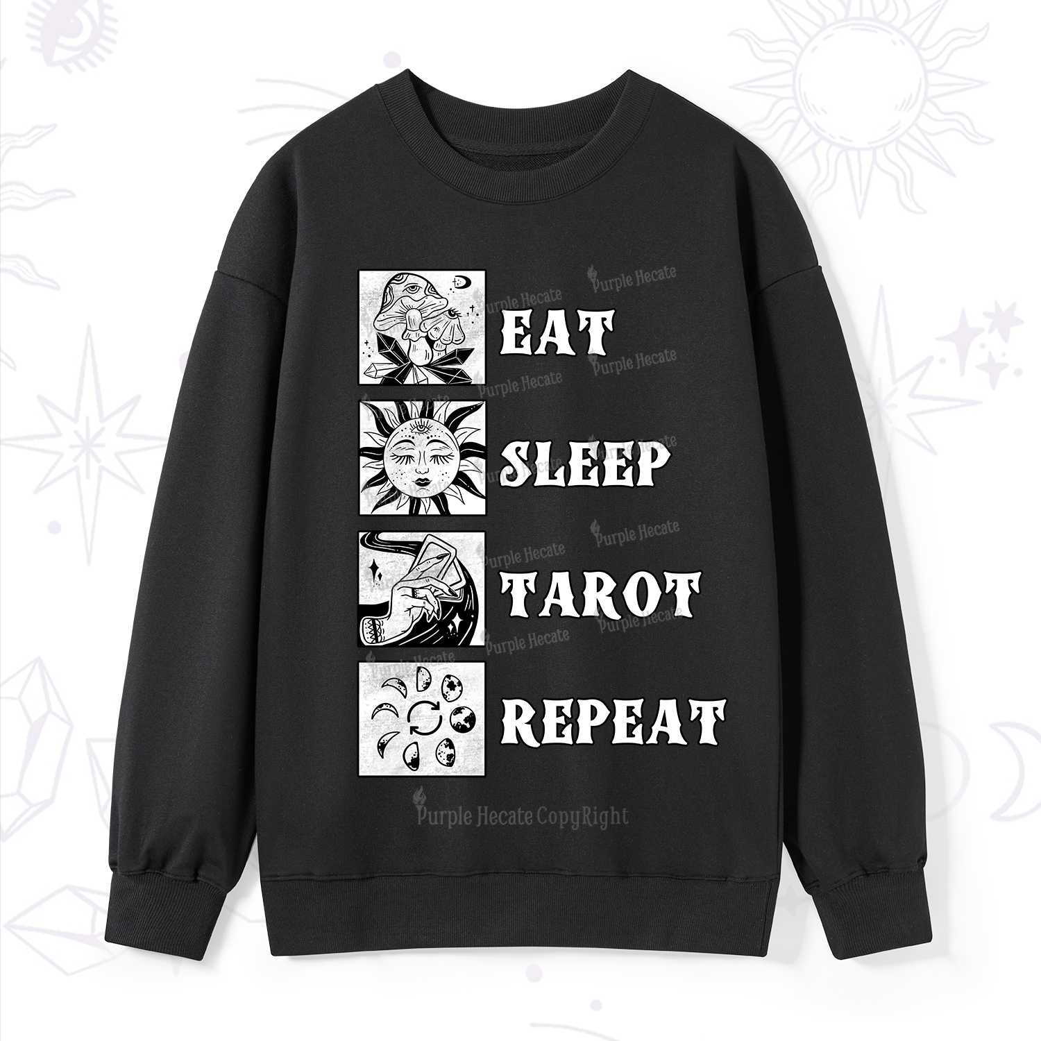 Purplehecate Eat Sleep Tarot Repeat Sweatshirt