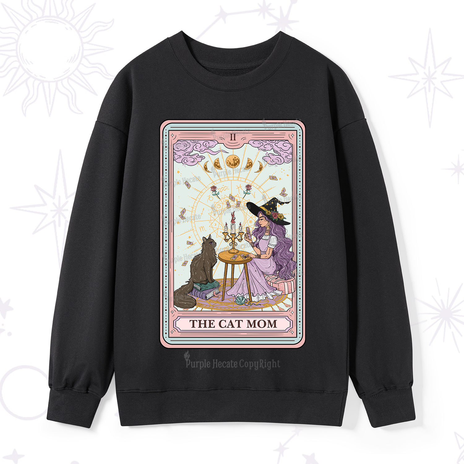 Purplehecate The Cat Witch Mom Tarot Sweatshirt