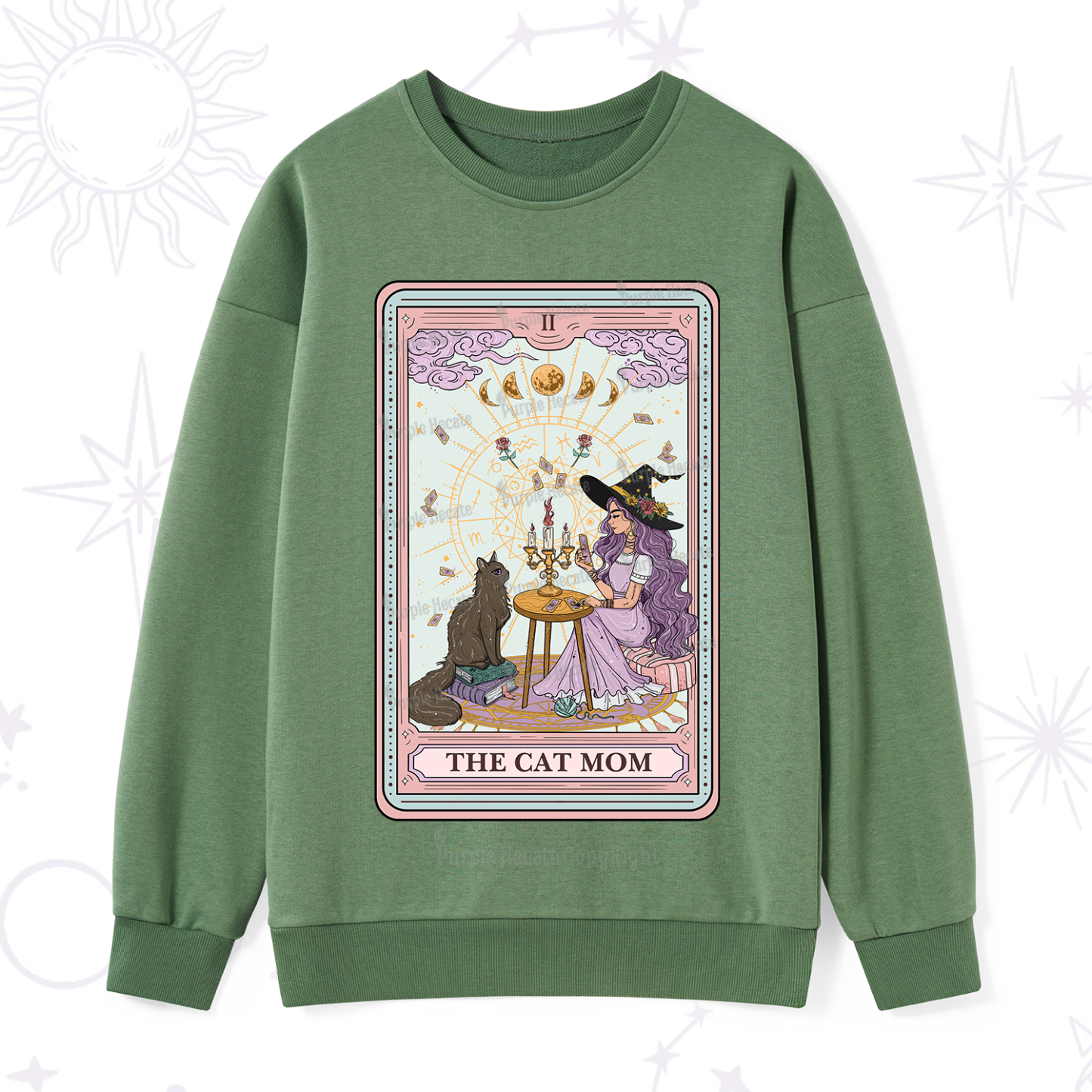 Purplehecate The Cat Witch Mom Tarot Sweatshirt