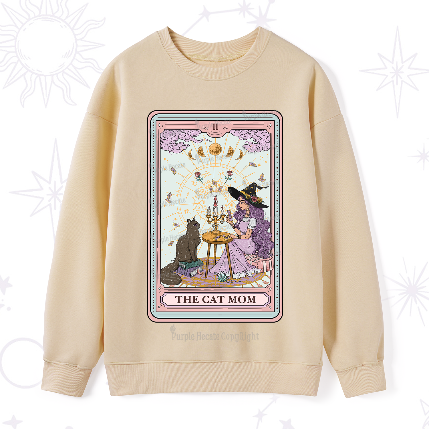 Purplehecate The Cat Witch Mom Tarot Sweatshirt
