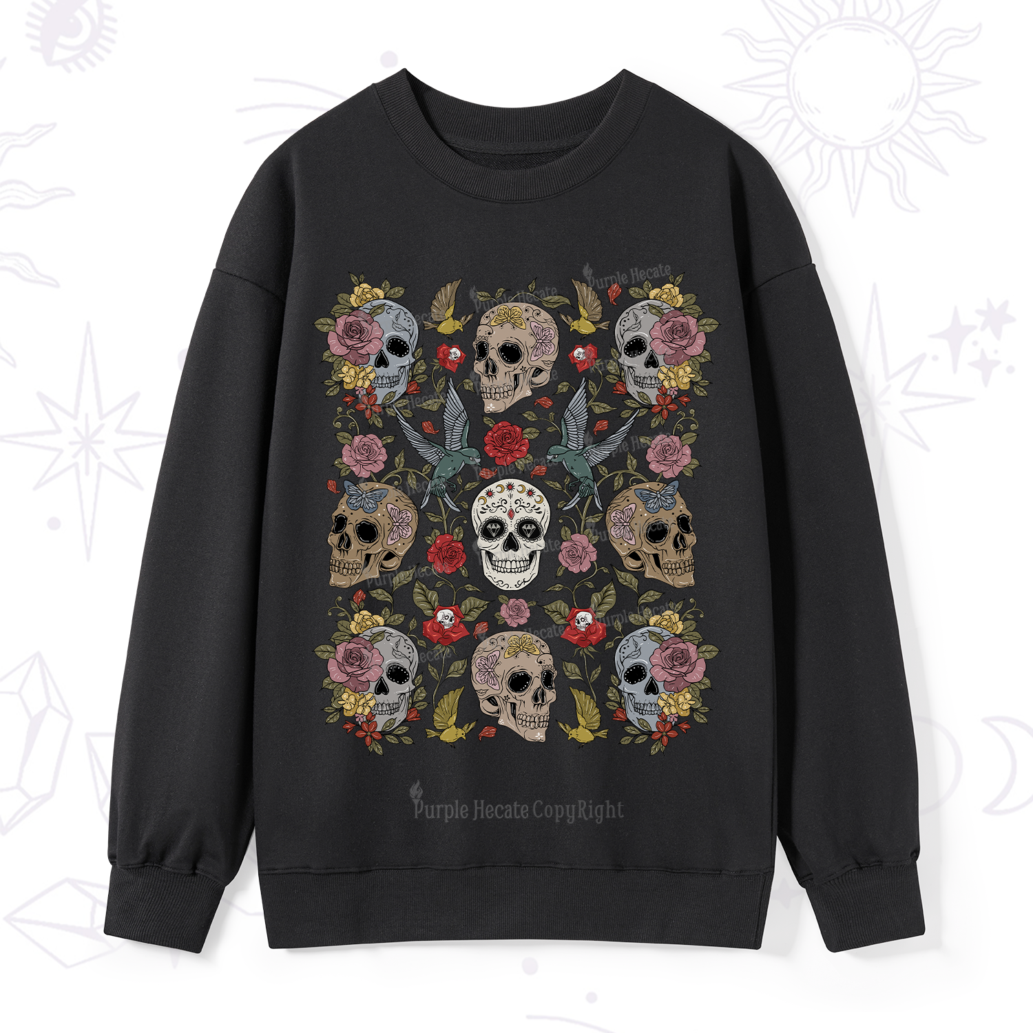 Purplehecate Skull Floral Sweatshirt