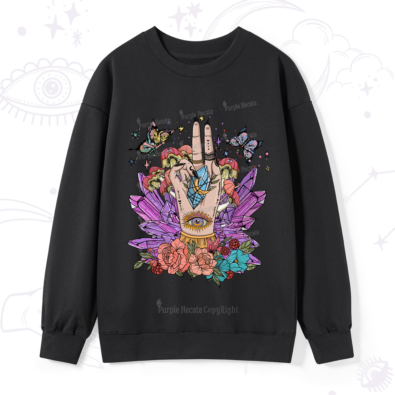 Purplehecate Crystal Witchy Hand Sweatshirt