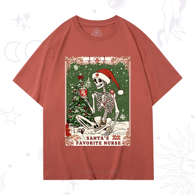 Purplehecate Christmas Santa's Favorite Nurse Tarot T-Shirt