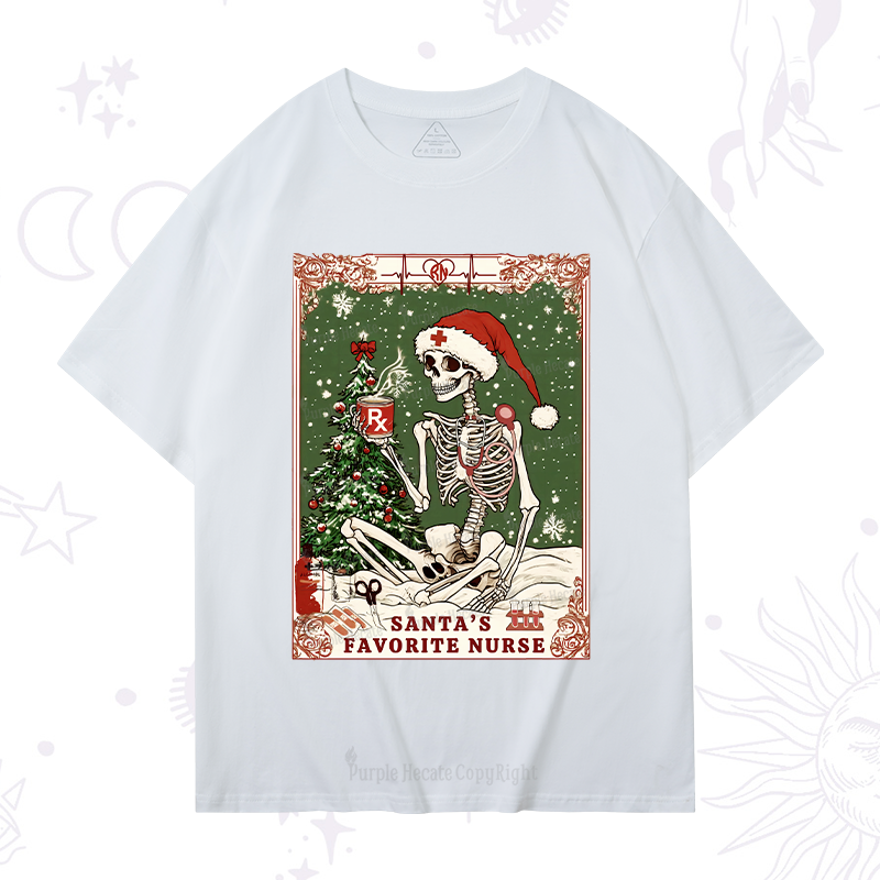 Purplehecate Christmas Santa's Favorite Nurse Tarot T-Shirt