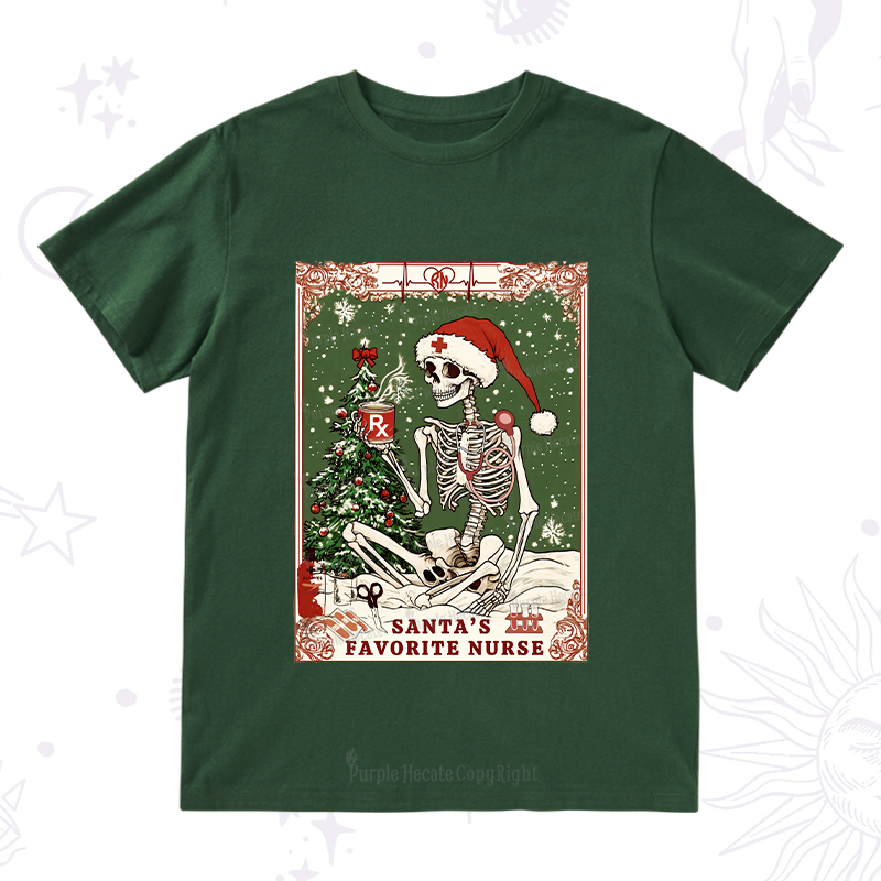 Purplehecate Christmas Santa's Favorite Nurse Tarot T-Shirt