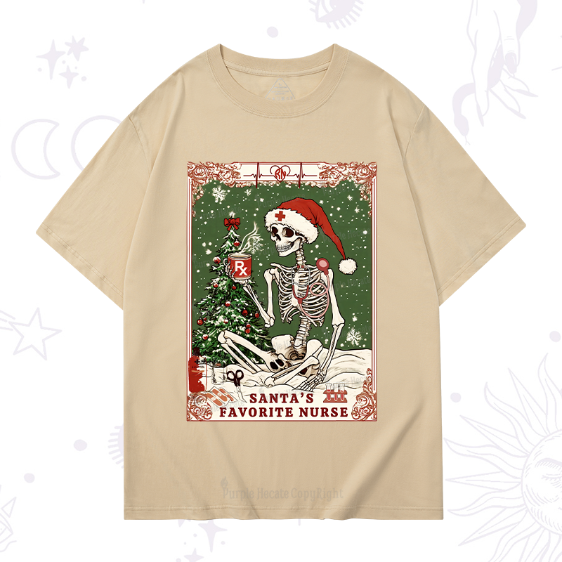 Purplehecate Christmas Santa's Favorite Nurse Tarot T-Shirt