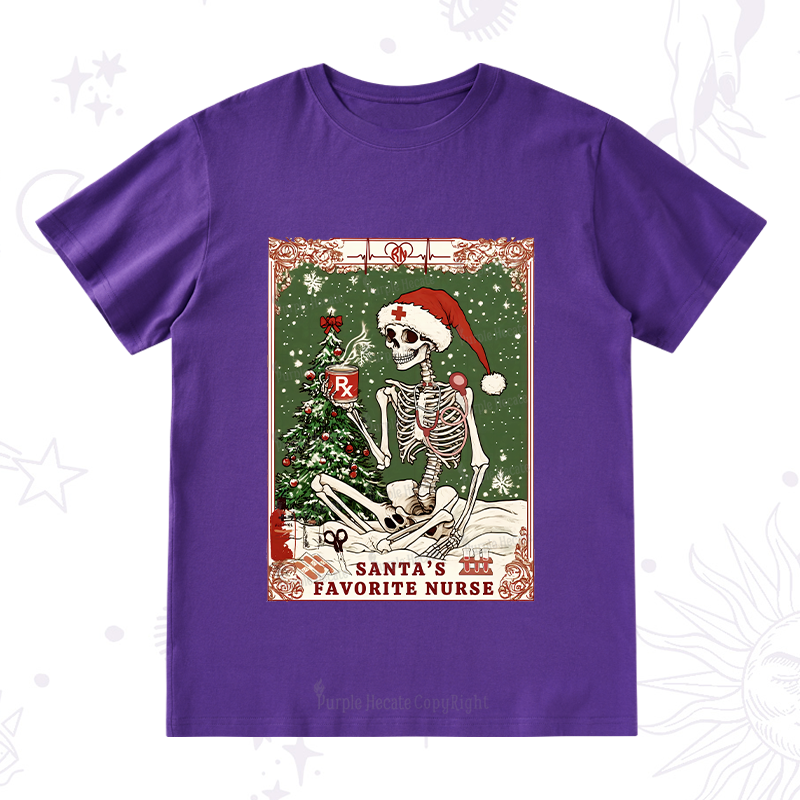 Purplehecate Christmas Santa's Favorite Nurse Tarot T-Shirt