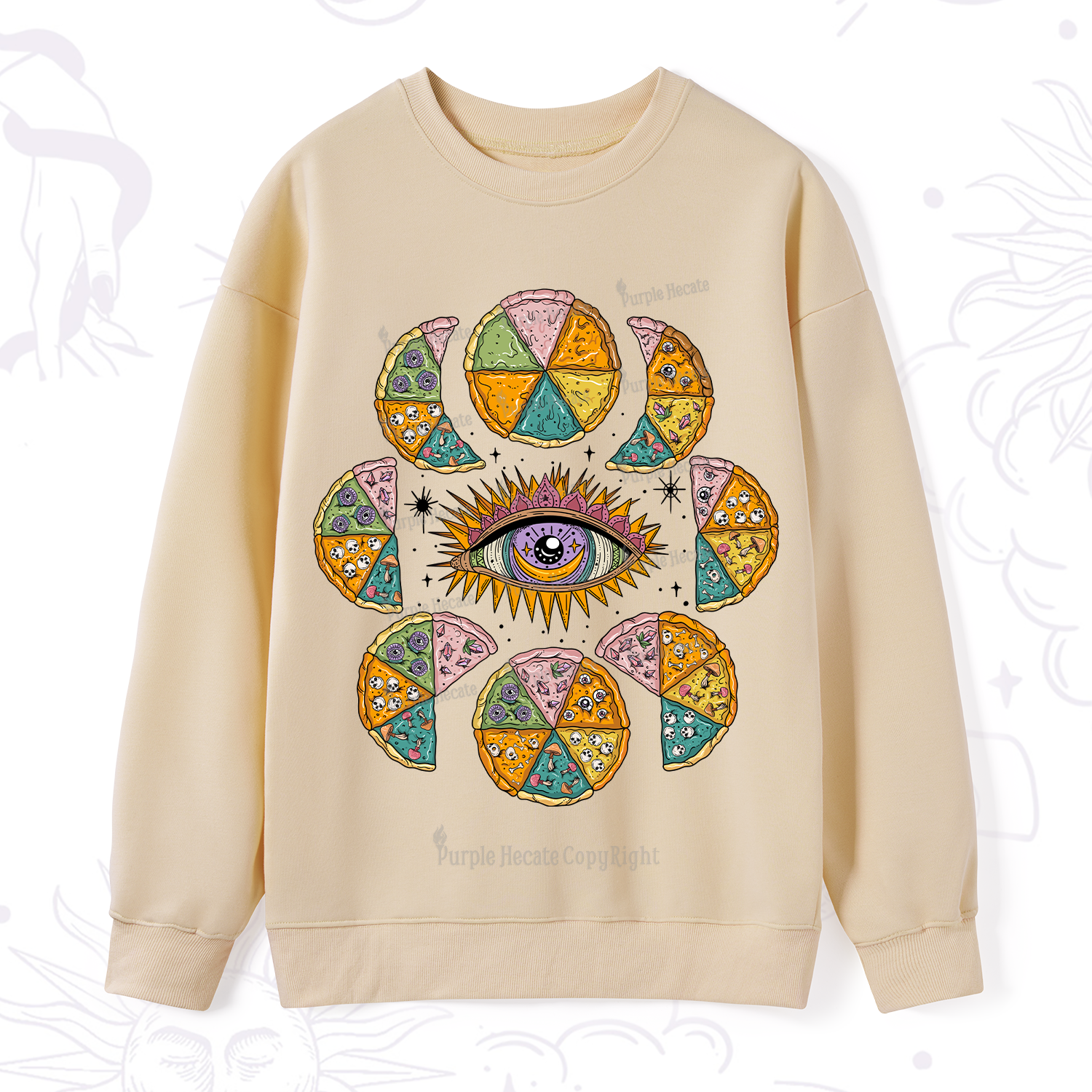 Purplehecate Moon Phase Pizza Sweatshirt