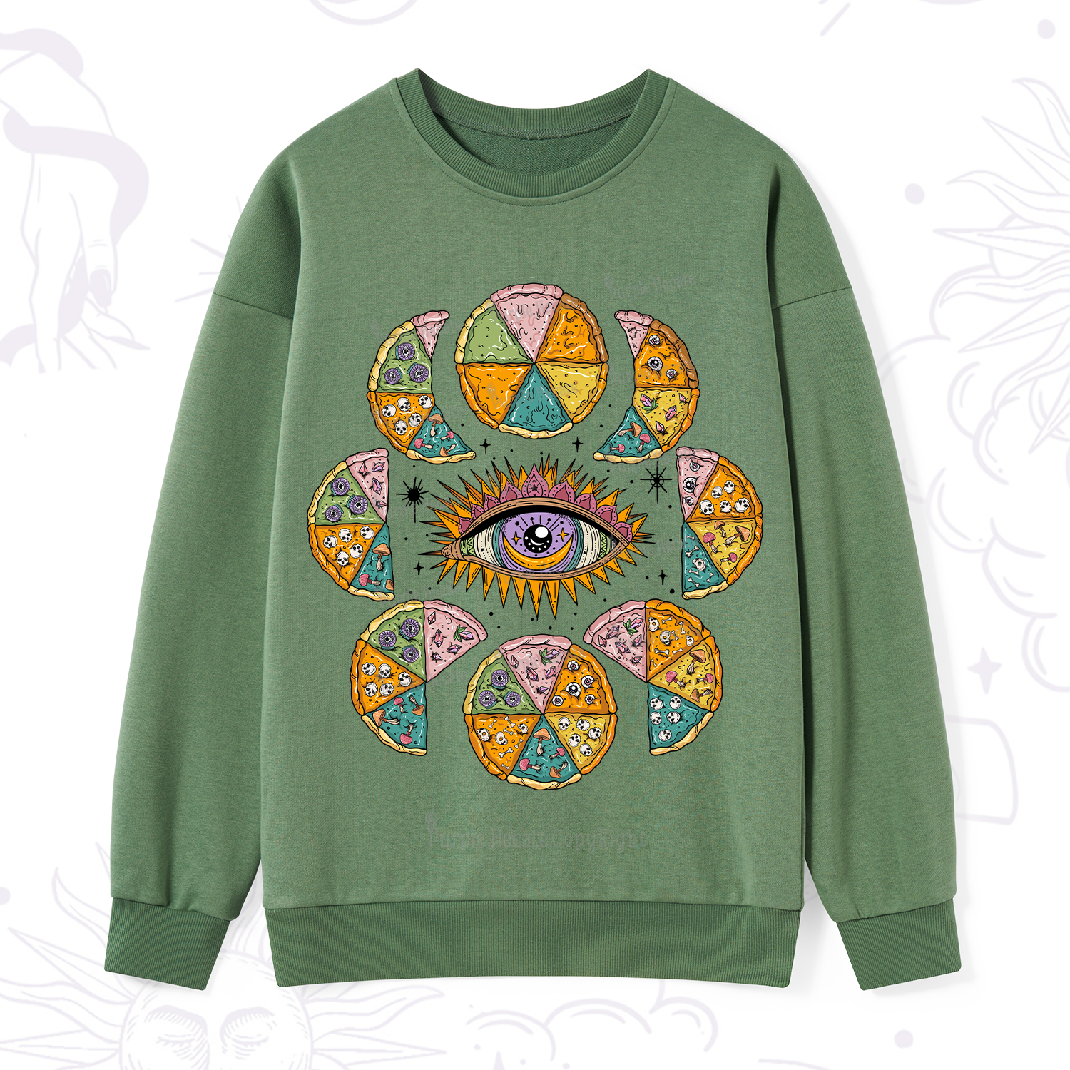 Purplehecate Moon Phase Pizza Sweatshirt