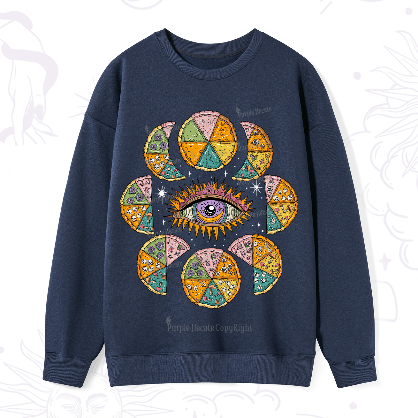 Purplehecate Moon Phase Pizza Sweatshirt