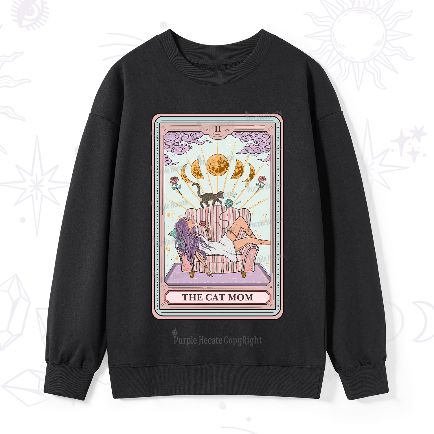 Purplehecate The Cat Mom Tarot Sweatshirt