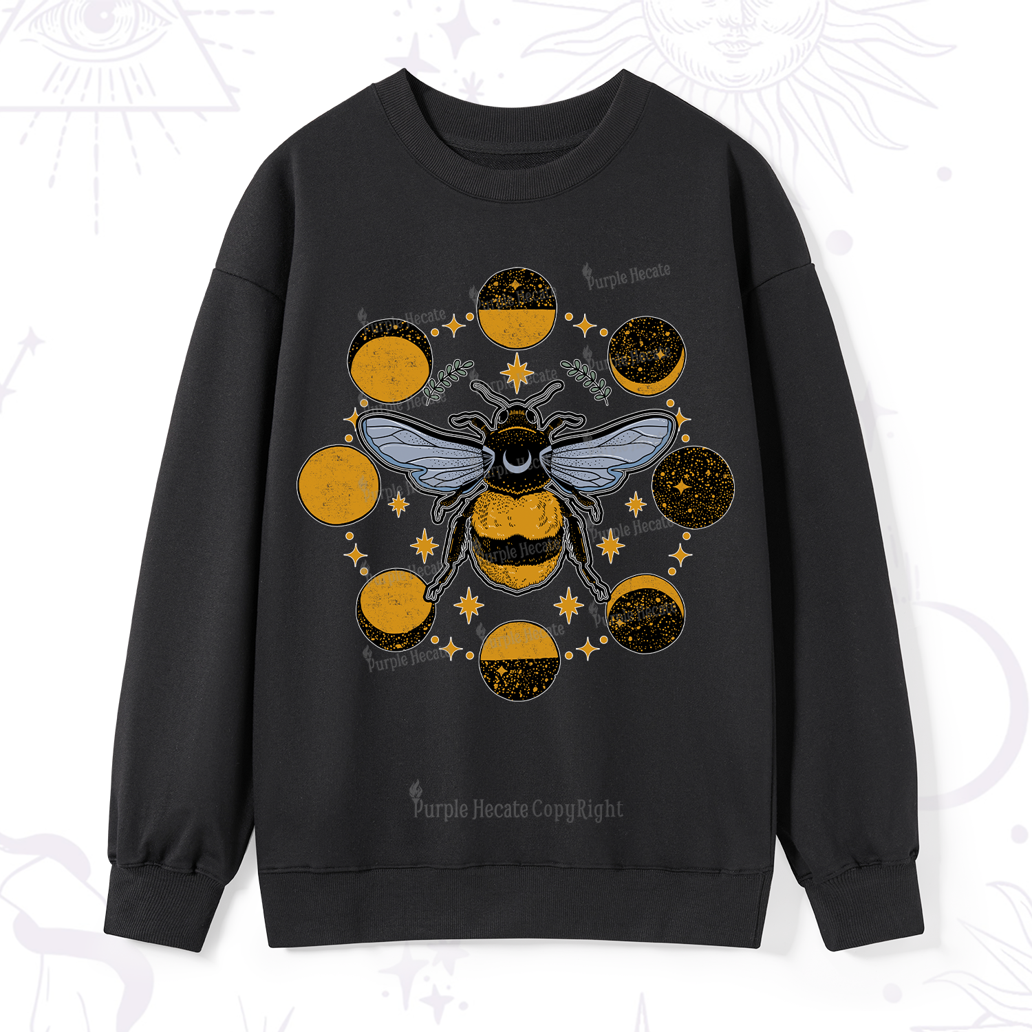 Purplehecate Phases of the Moon Bee Sweatshirt