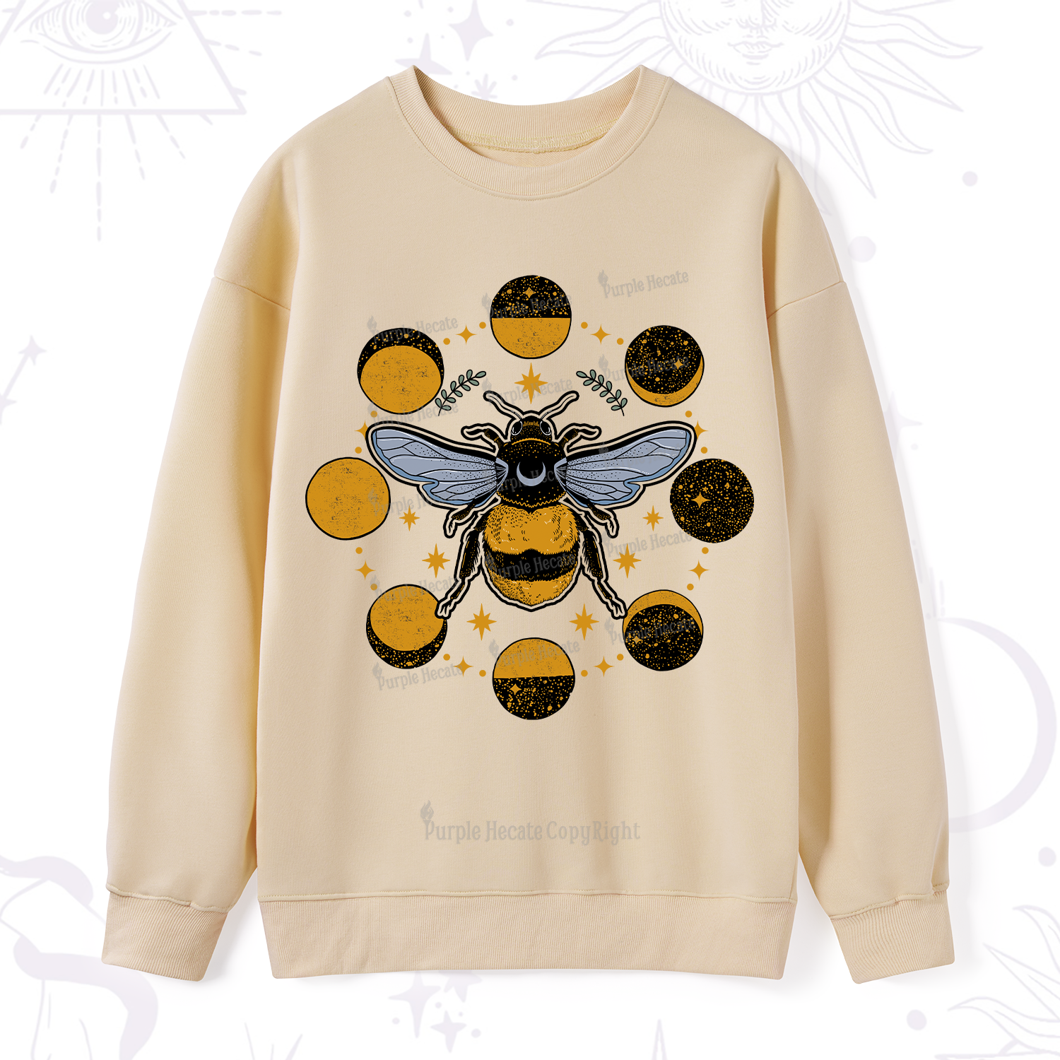 Purplehecate Phases of the Moon Bee Sweatshirt