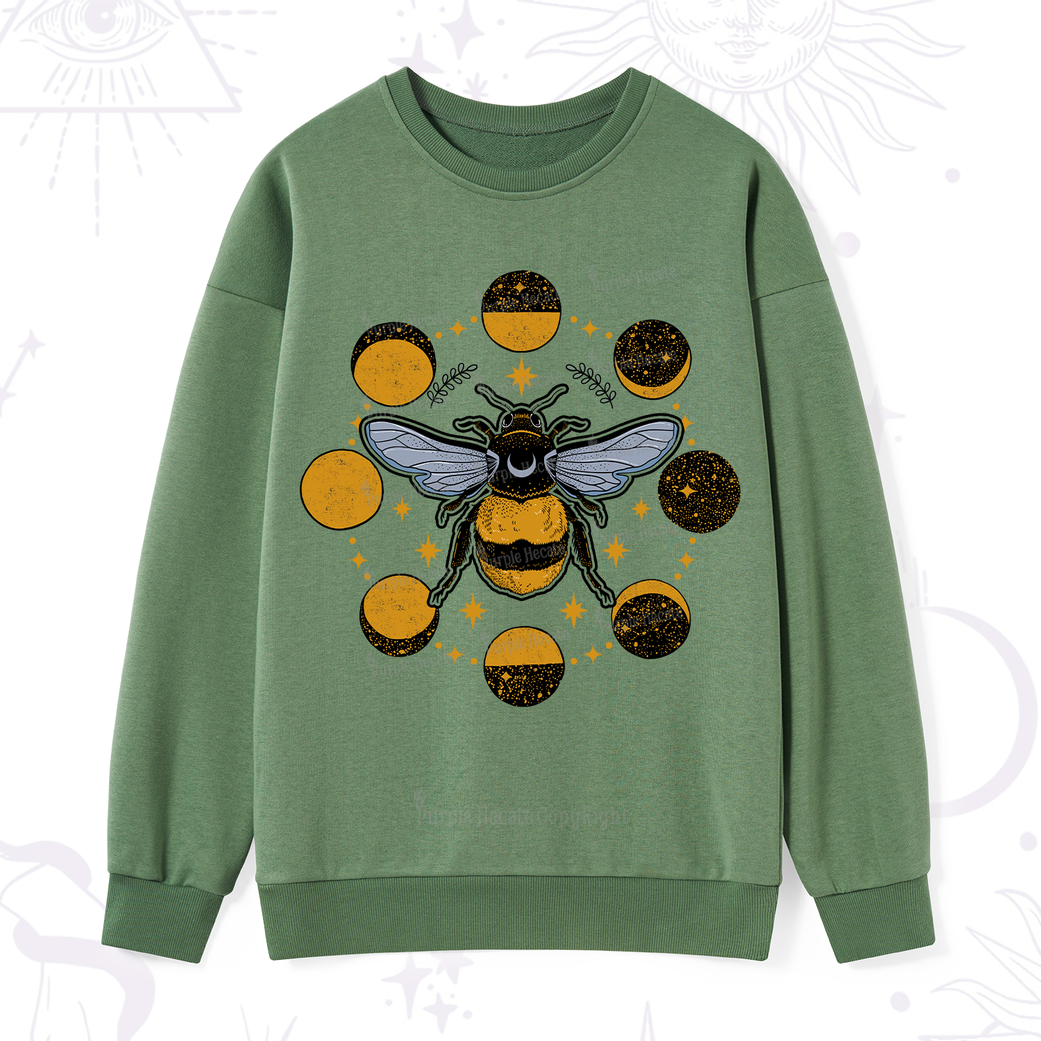 Purplehecate Phases of the Moon Bee Sweatshirt