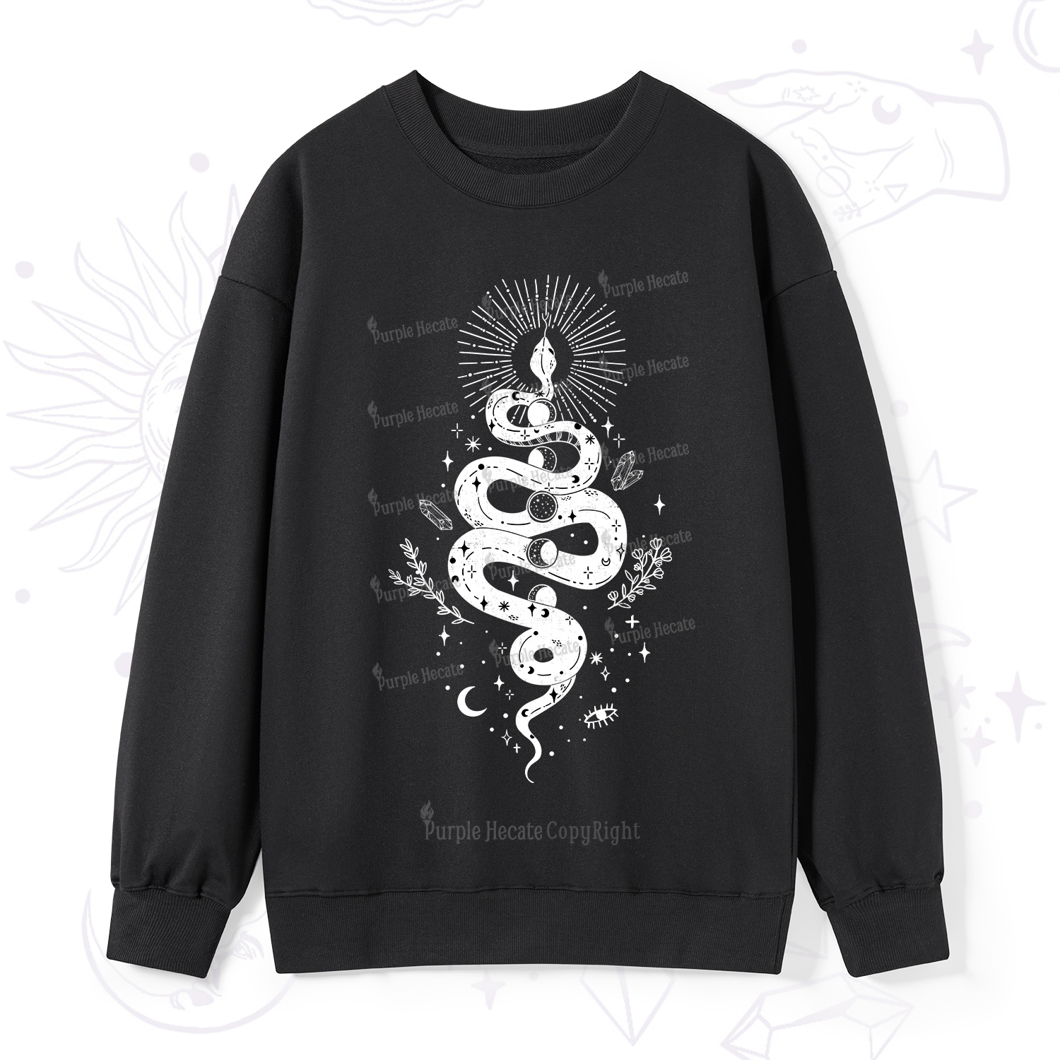 Purplehecate Mystical Moon Phases Snake Sweatshirt