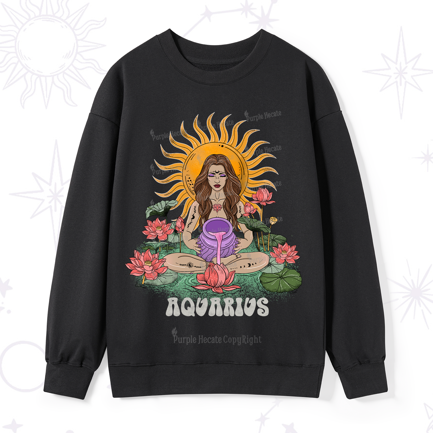Purplehecate Sun Guardian Of Aquarius Zodiac Sweatshirt